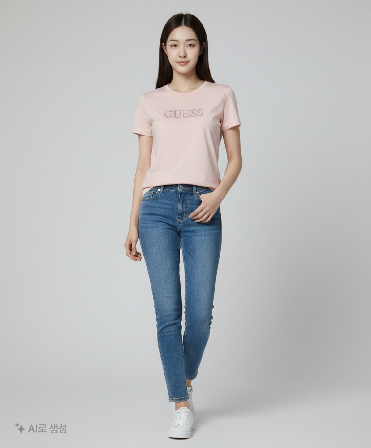 게스(GUESS) 남녀공용 그라데이션 고주파 GUESS 반팔티 S