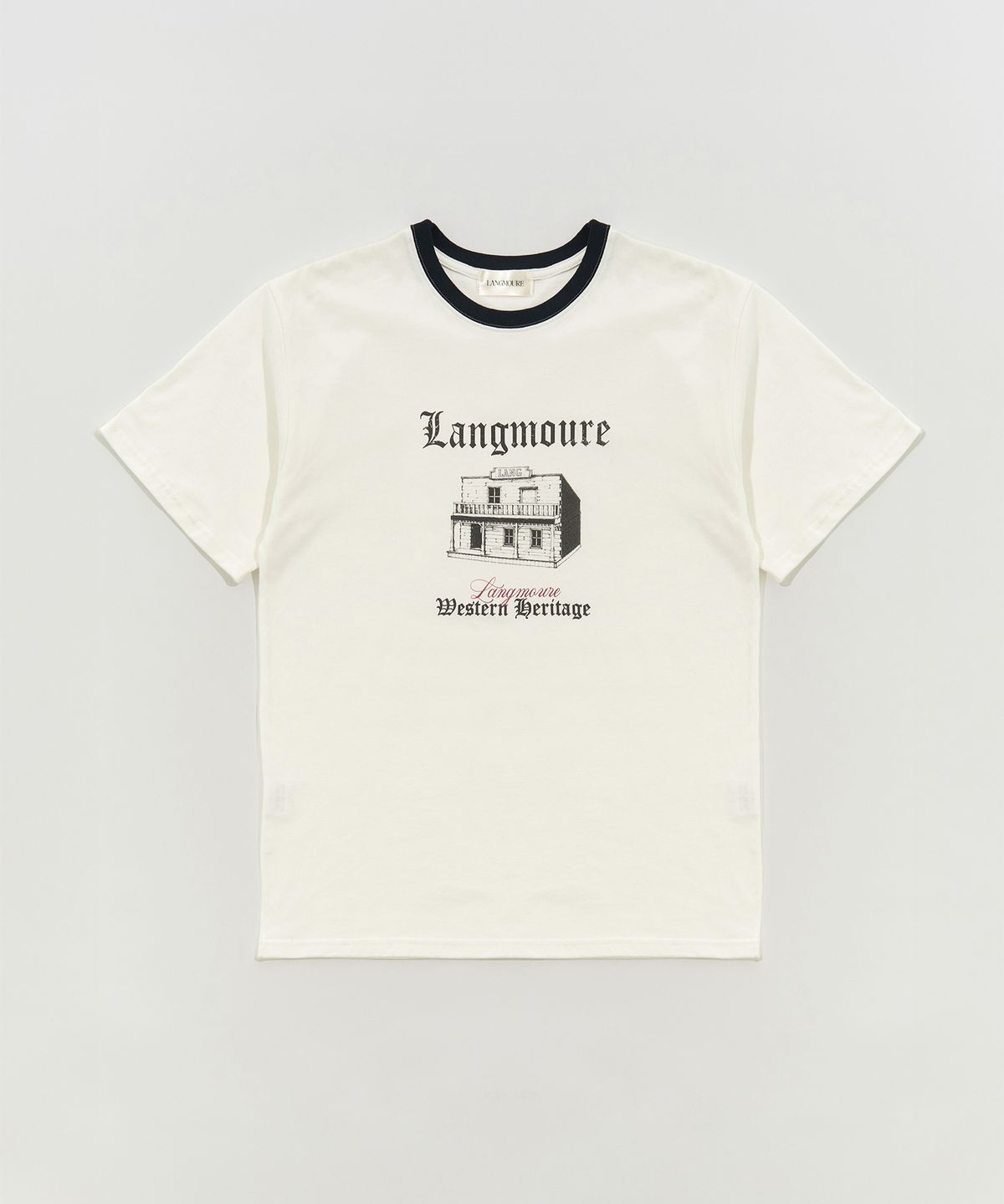 랭무어(LANGMOURE) 헤리티지 하프 배색 티셔츠 (오프화이트)