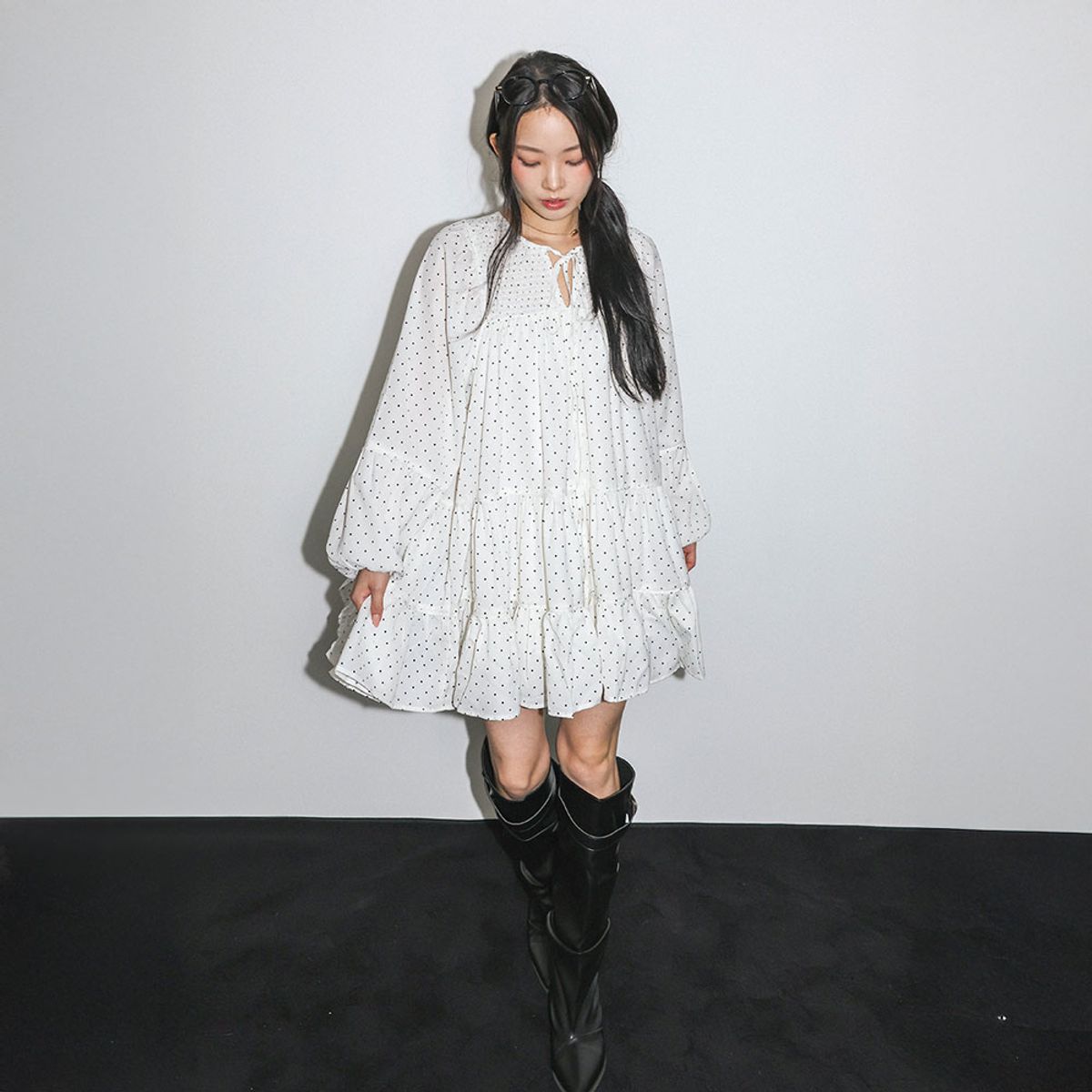 던드롭(DUNDROP) DD_Polka dot tiered dress