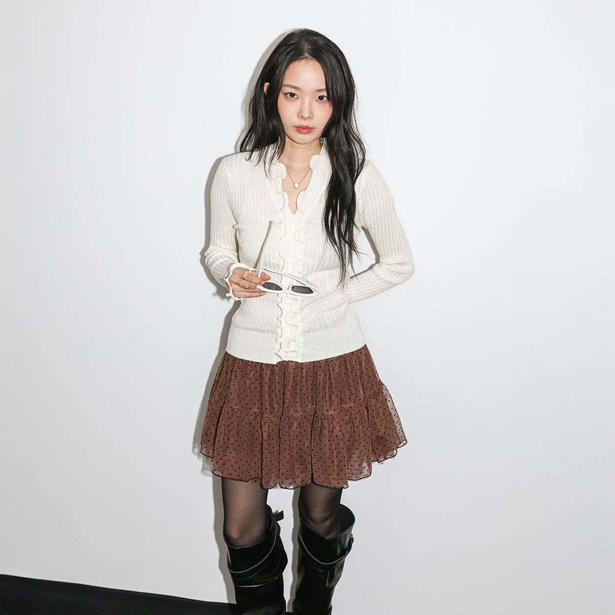 던드롭(DUNDROP) DD_Lace trim cardigan top