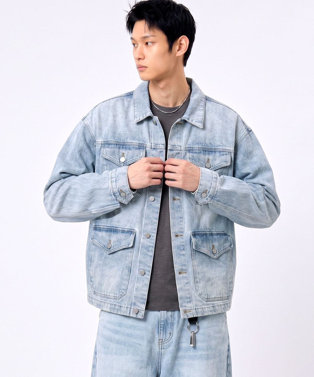 언더오프(UNDEROFF) 페이드 워싱 데님 필드 자켓 아이스블루