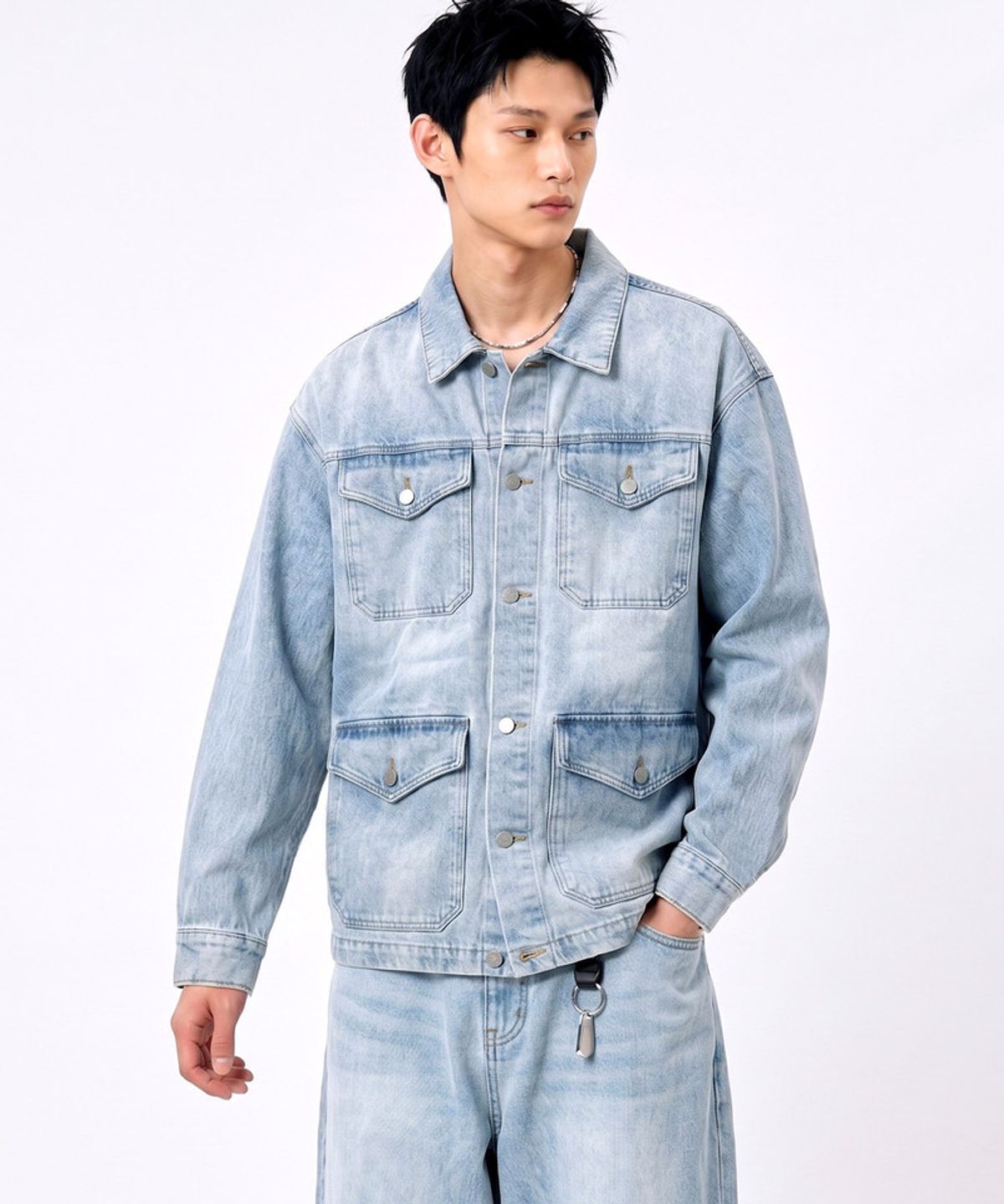 언더오프(UNDEROFF) 페이드 워싱 데님 필드 자켓 아이스블루