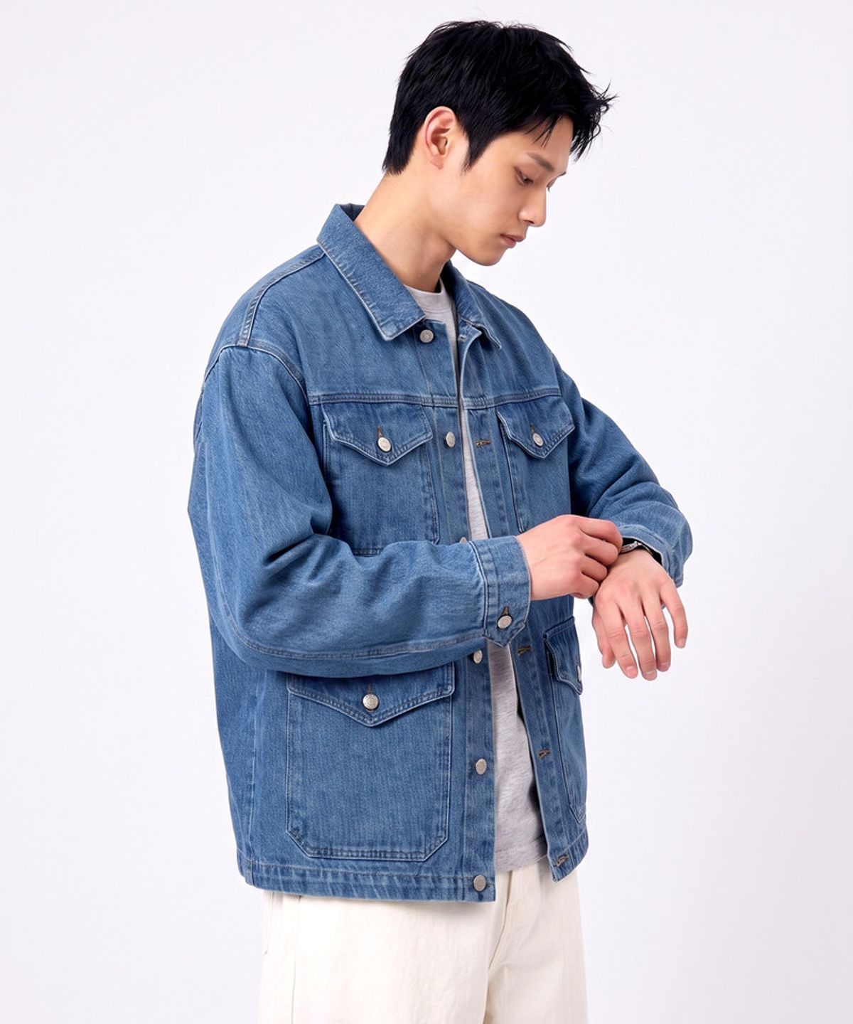 언더오프(UNDEROFF) 페이드 워싱 데님 필드 자켓 라이트블루