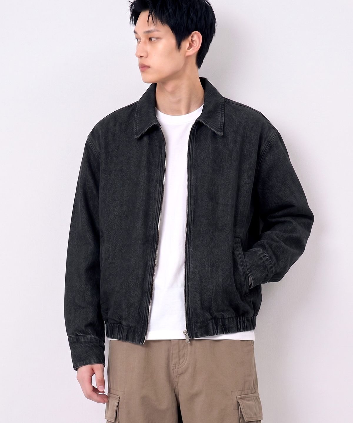 언더오프(UNDEROFF) 크롭핏 워싱 데님 블루종 블랙