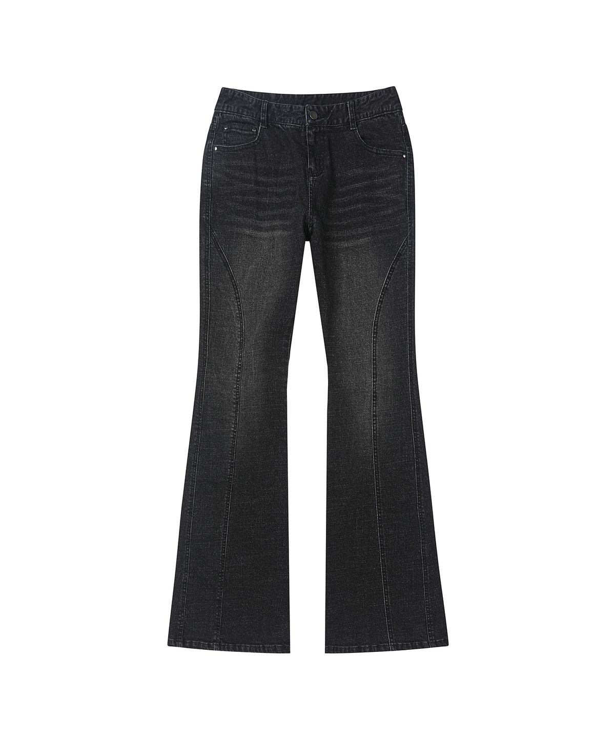 세컨모놀로그(SECONDMONO) Low Rise Panel Flared Denim [BLACK]_SEWPT019BLACK
