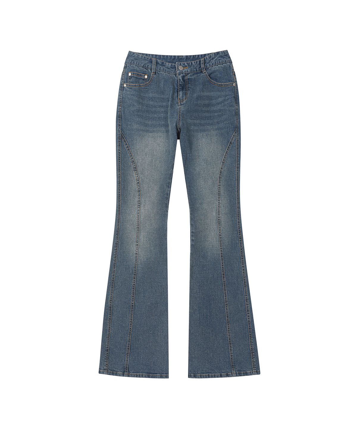 세컨모놀로그(SECONDMONO) Low Rise Panel Flared Denim [BLUE]_SEWPT019BLUE