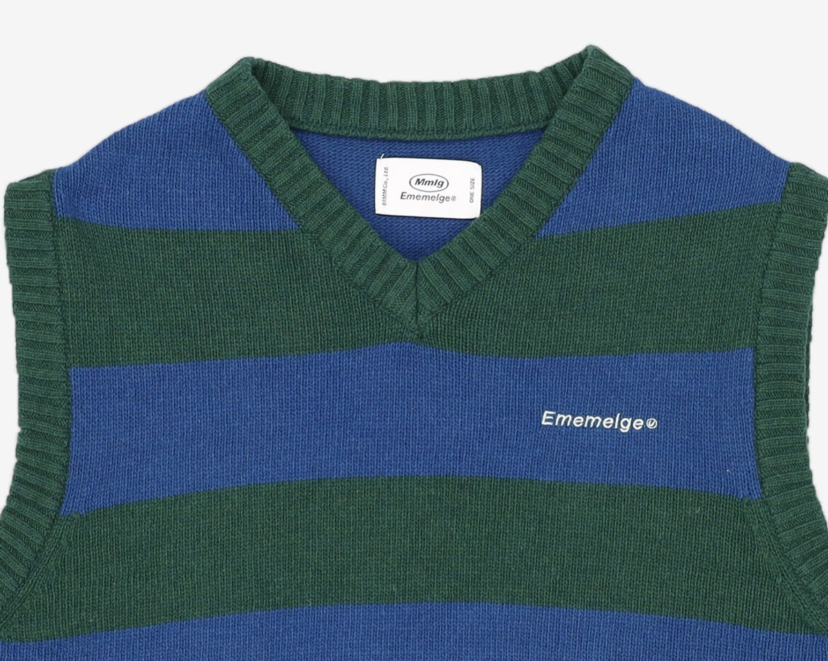엠엠엘지(MMLG) [Mmlg] BORDER KNIT VEST (GREEN / BLUE) FREE