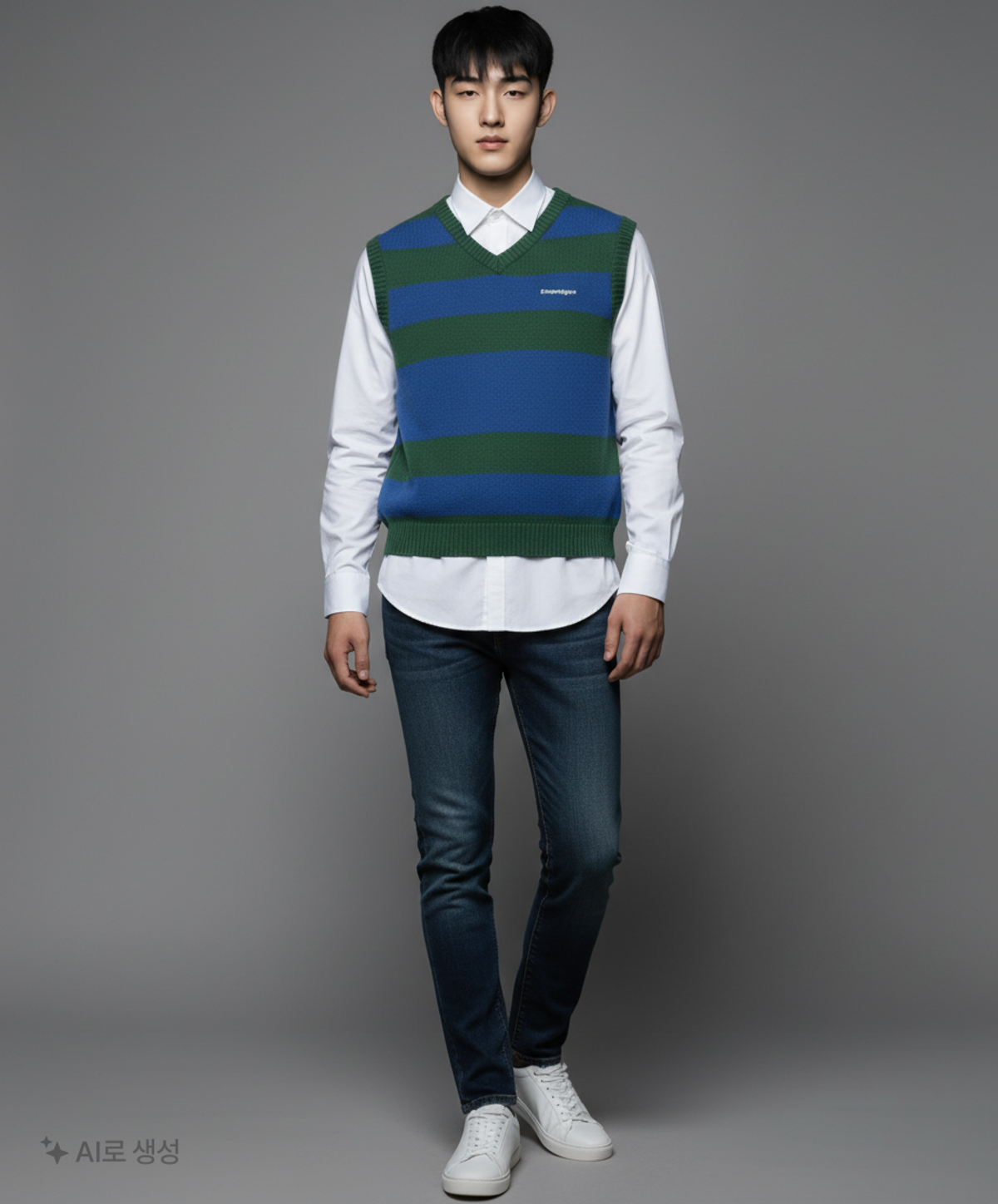 엠엠엘지(MMLG) [Mmlg] BORDER KNIT VEST (GREEN / BLUE) FREE