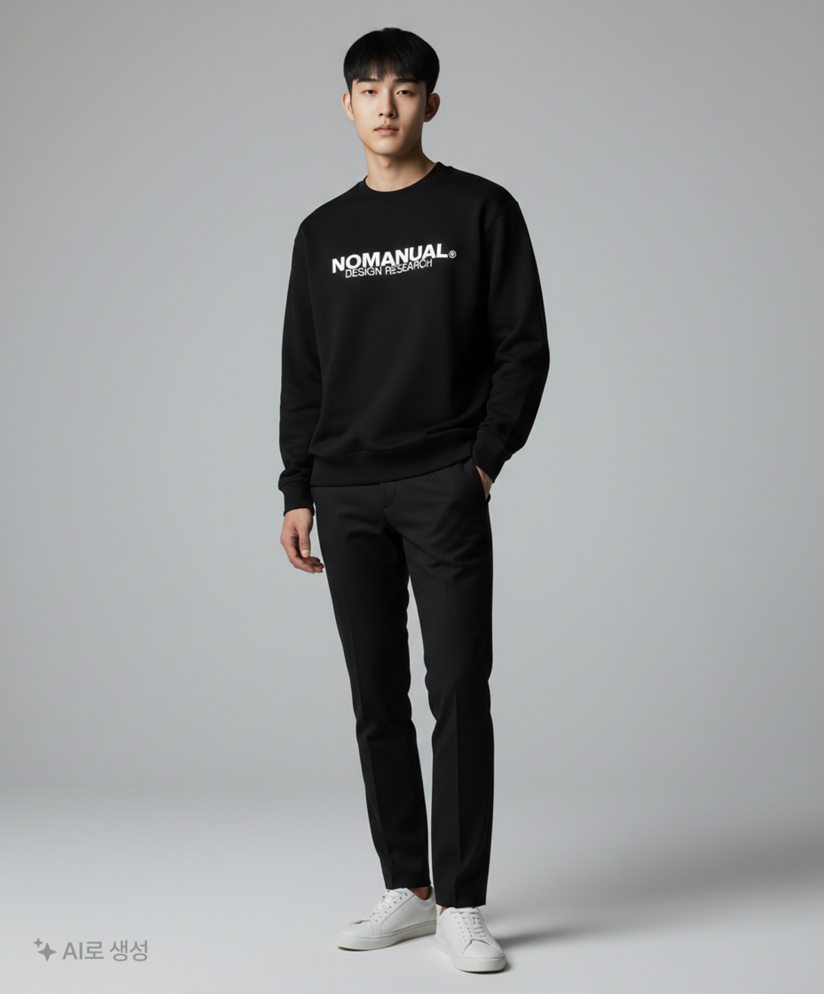 노매뉴얼(NOMANUAL) D.R LOGO SWEATSHIRT - BLACK L
