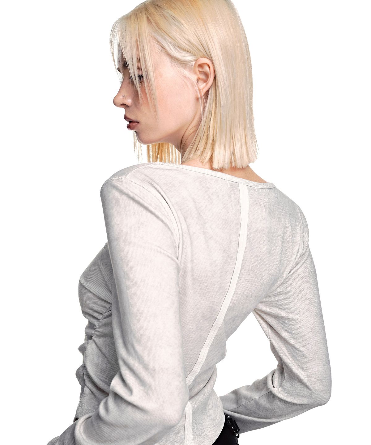 세컨모놀로그(SECONDMONO) Slim Fit Pigment Scoop Henley Top [IVORY]_SEWTS041IVORY