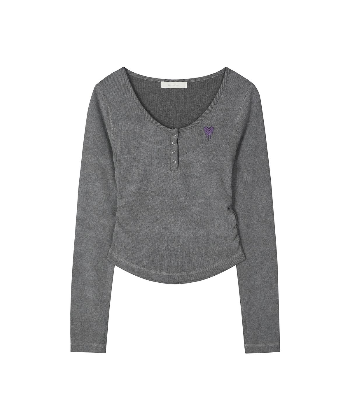 세컨모놀로그(SECONDMONO) Slim Fit Pigment Scoop Henley Top [GRAY]_SEWTS041GRAY