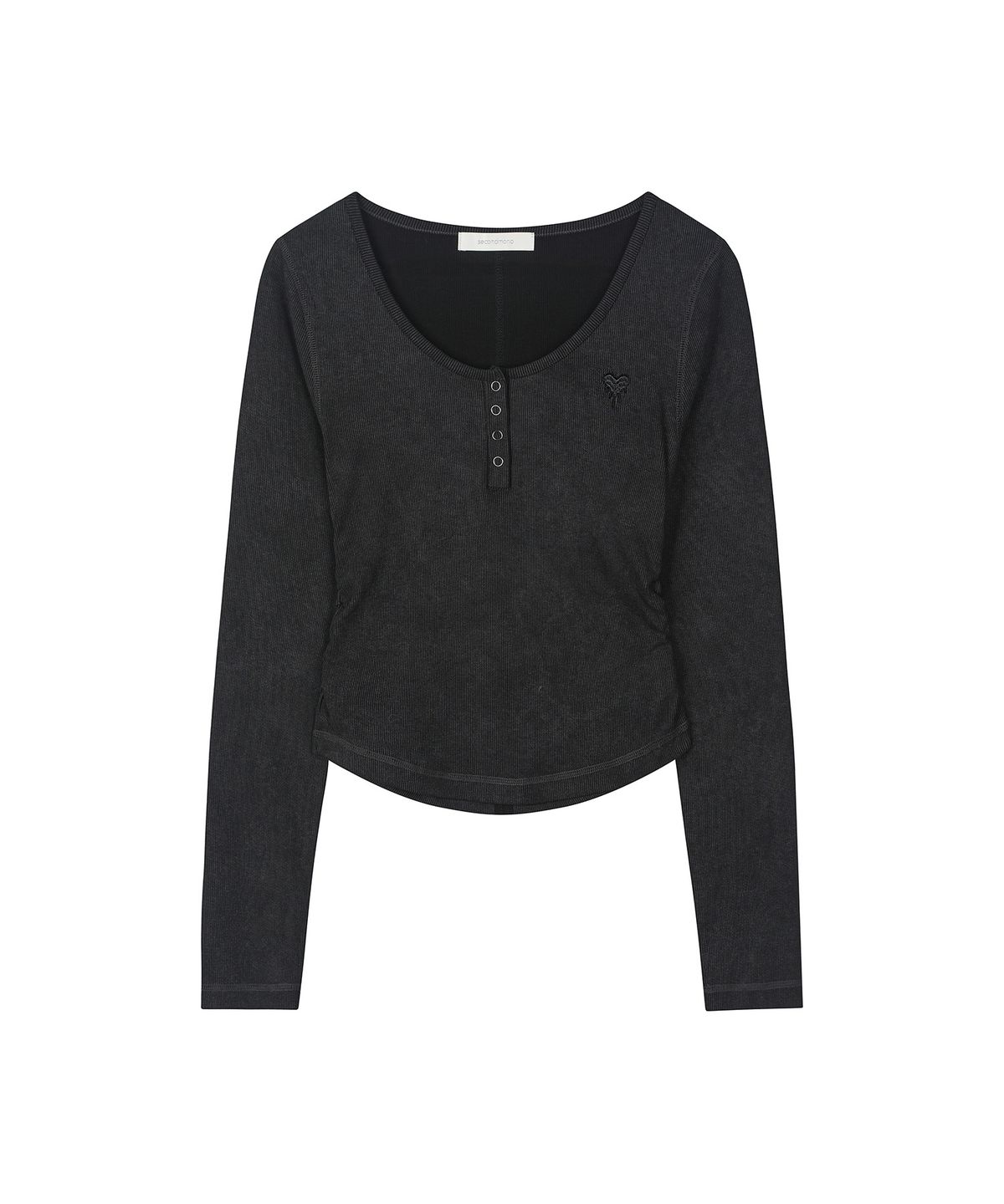 세컨모놀로그(SECONDMONO) Slim Fit Pigment Scoop Henley Top [CHARCOAL]_SEWTS041CHARCOAL
