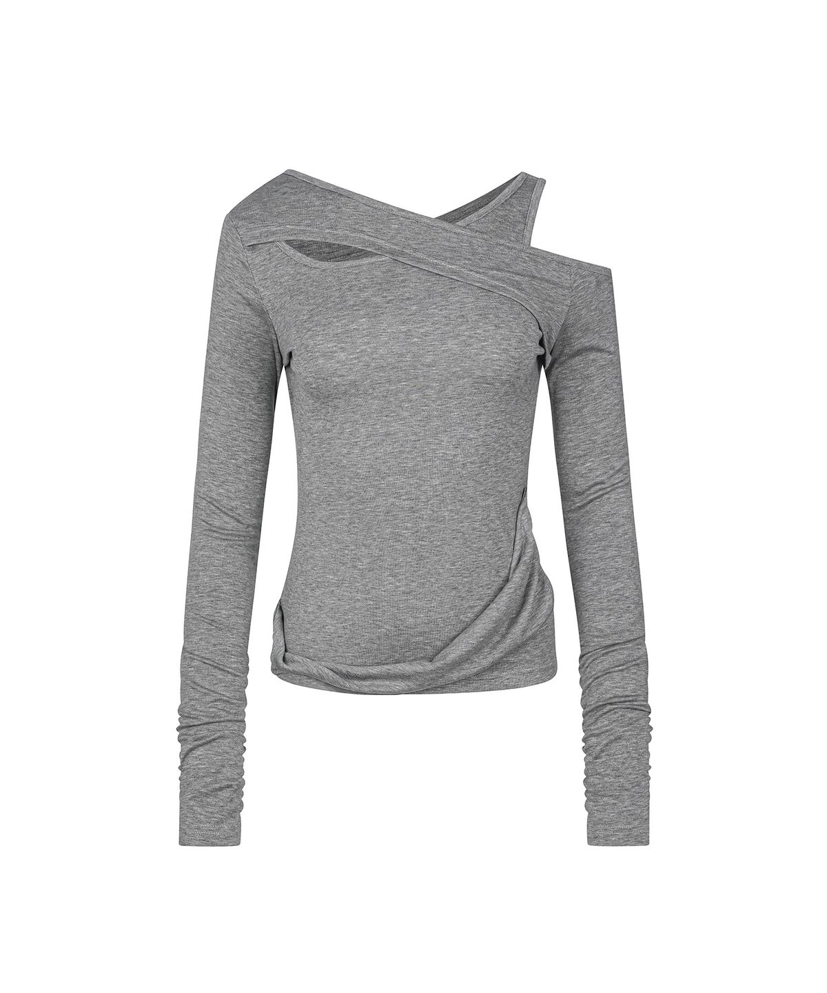 세컨모놀로그(SECONDMONO) Asymmetric Layered Off-Shoulder Top [GRAY]_SEWTS038GRAY