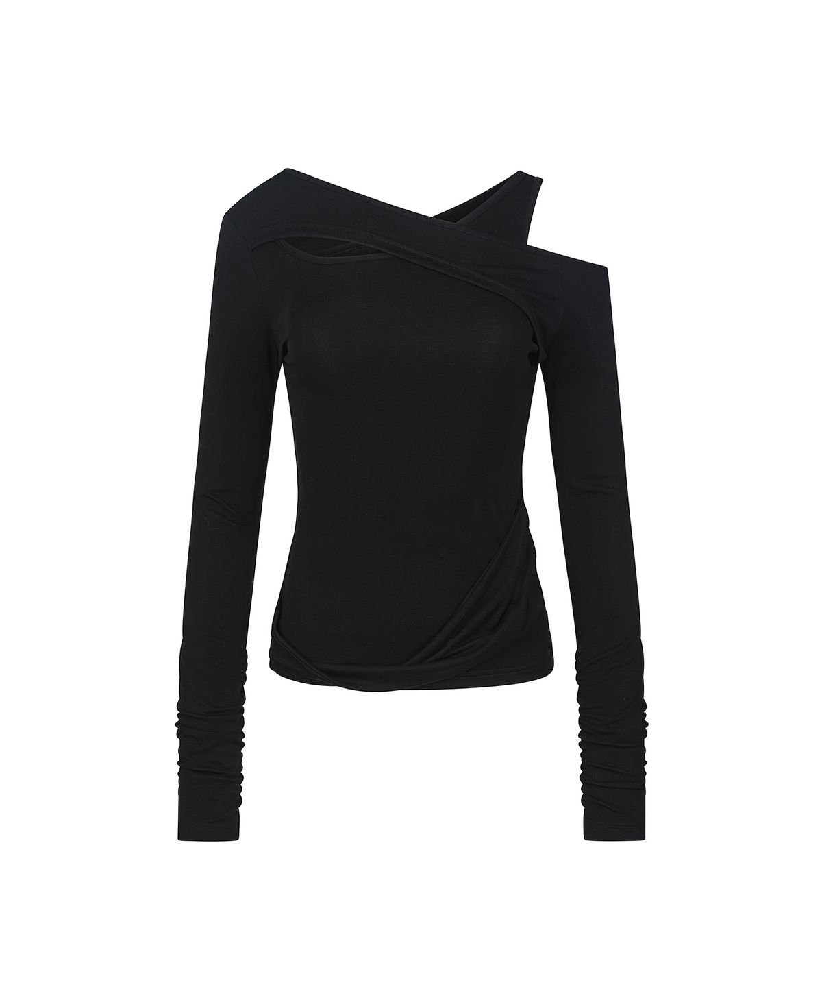 세컨모놀로그(SECONDMONO) Asymmetric Layered Off-Shoulder Top [BLACK]_SEWTS038BLACK