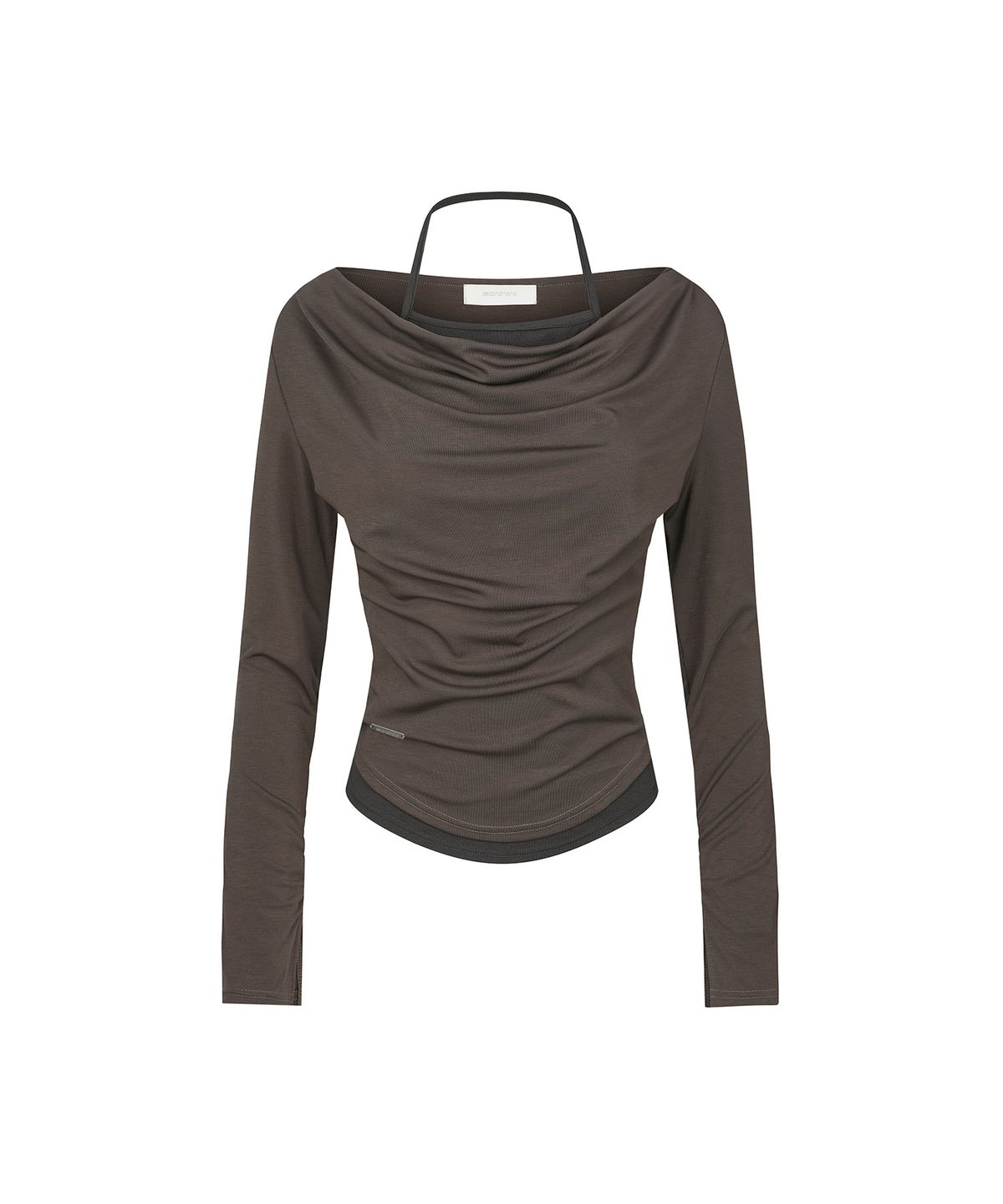 세컨모놀로그(SECONDMONO) 2-Way Layered Cowl Neck Top [BROWN]_SEWTS037BROWN