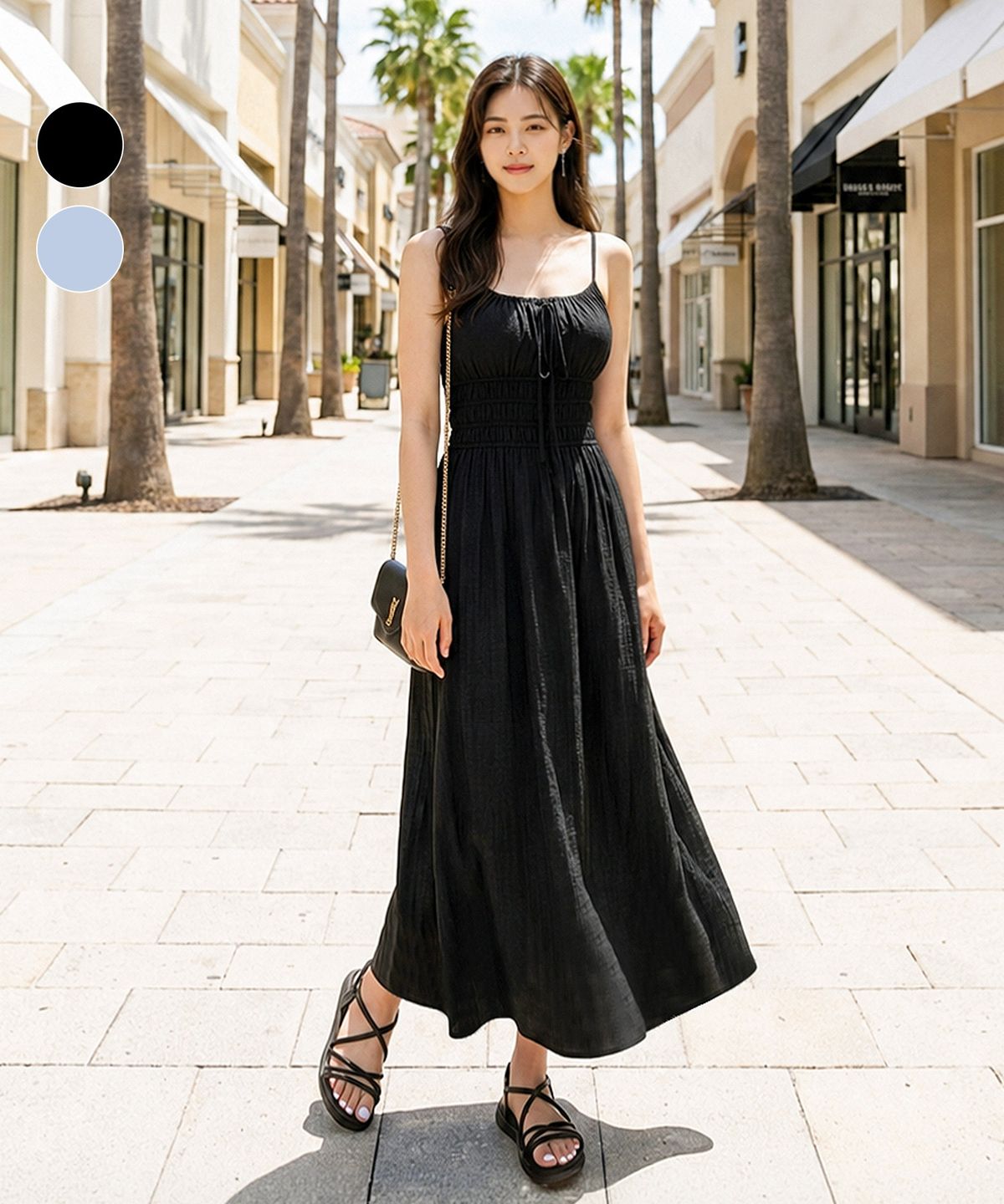 헤링본(HERRINGBONE) 여성 로맨틱 슬리브리스 롱 원피스 휴양지 비치웨어 HJ209