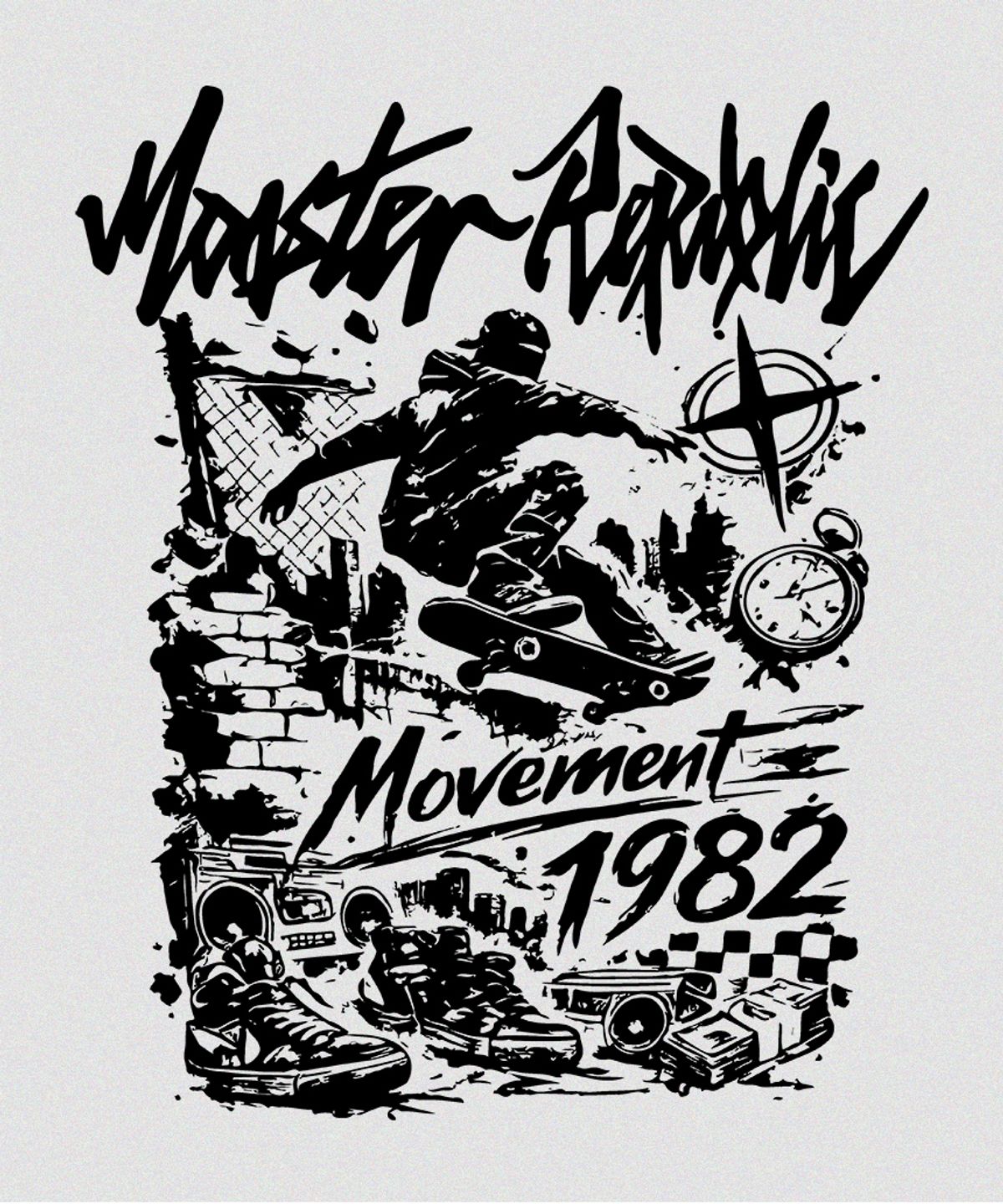 몬스터리퍼블릭(MONSTER REPUBLIC) 1982 무브먼트 블랙 맨투맨 멜란지그레이_9132