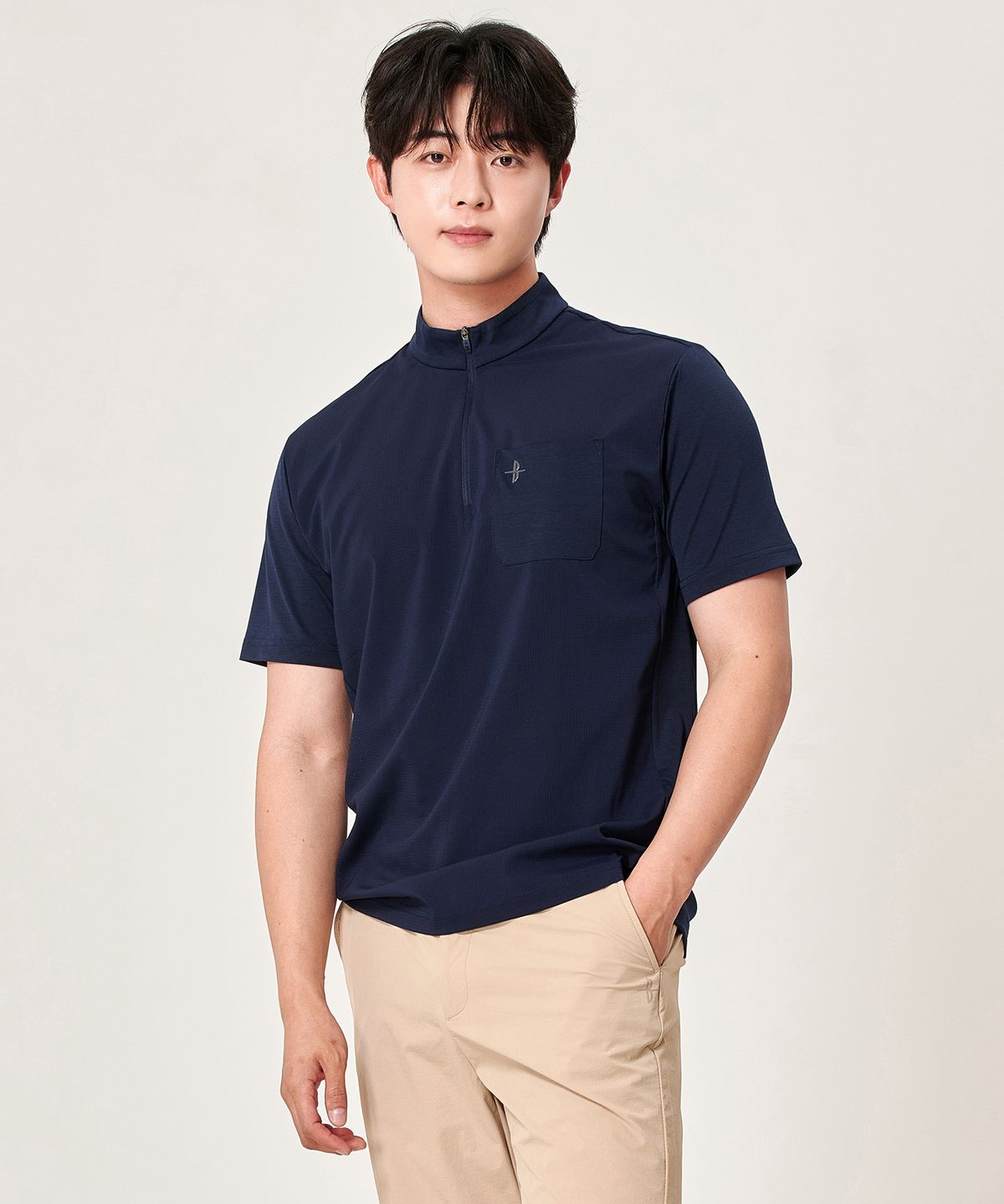 빌트모아(BILTMORE) 남성 에어 메쉬 펀칭 하프집업 반팔 티셔츠