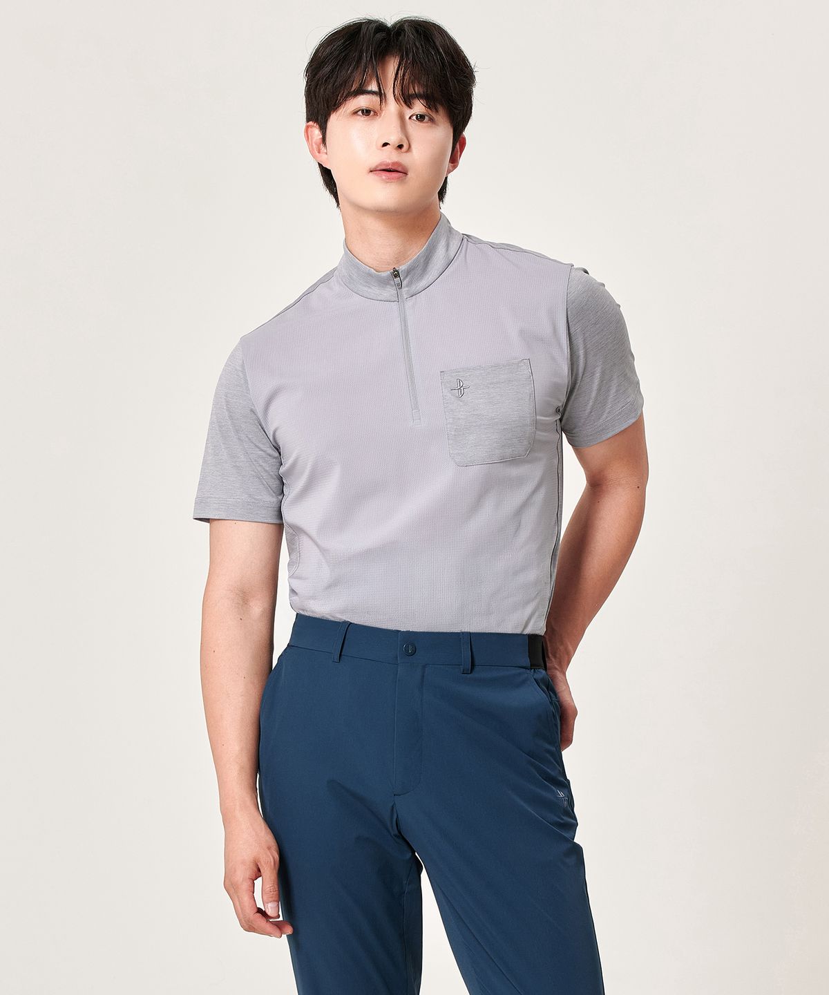 빌트모아(BILTMORE) 남성 에어 메쉬 펀칭 하프집업 반팔 티셔츠