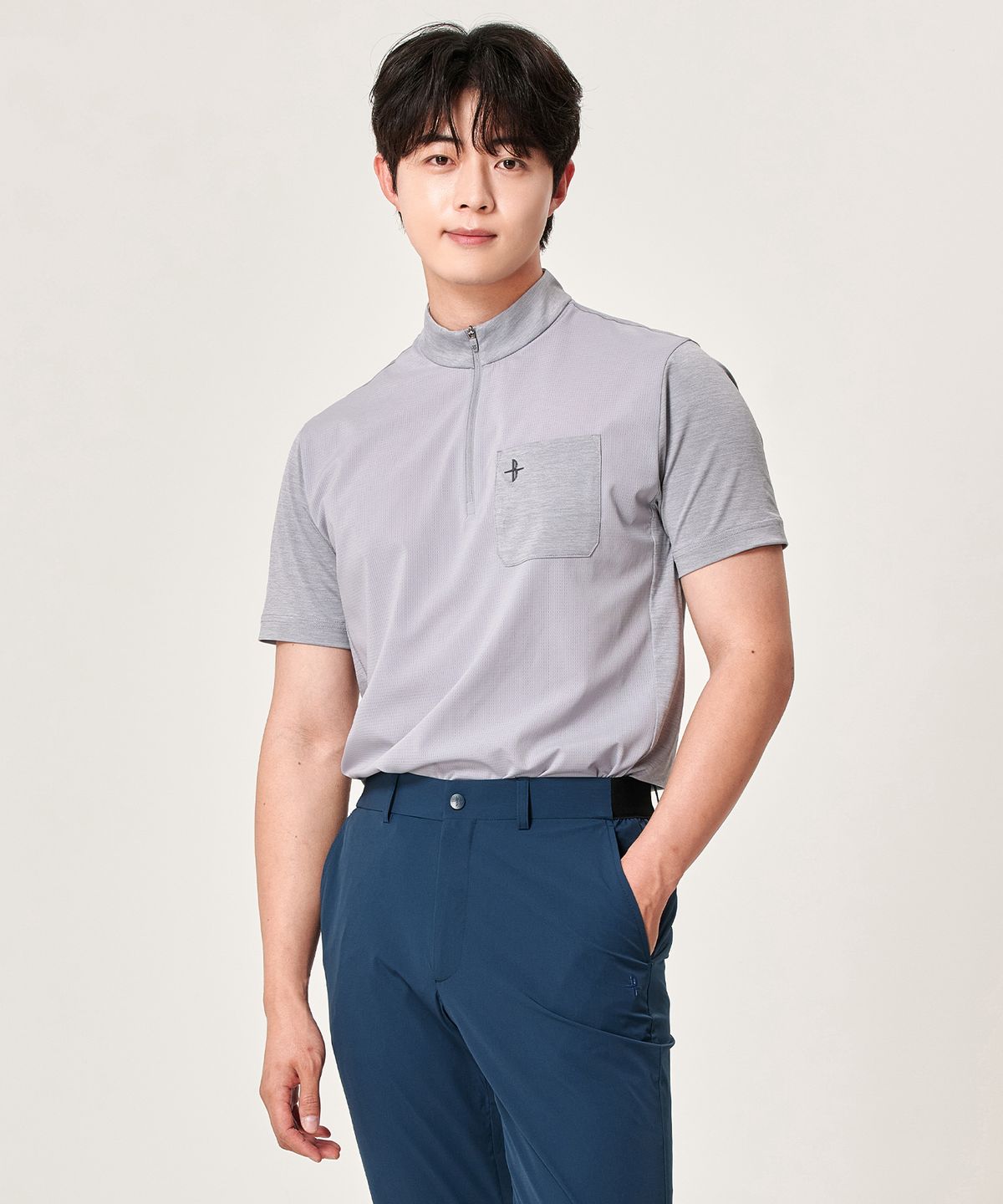 빌트모아(BILTMORE) 남성 에어 메쉬 펀칭 하프집업 반팔 티셔츠