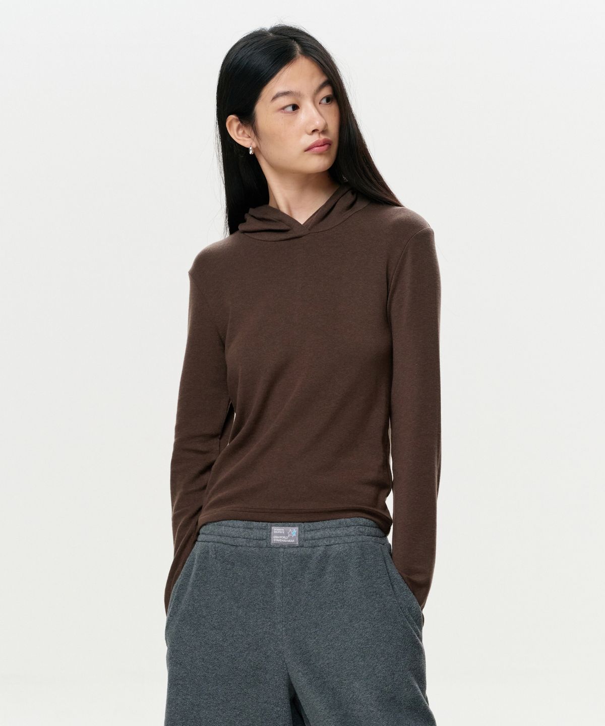 이알에이(ERA) WOMEN ERA JERSEY HOODED TOP - BROWN