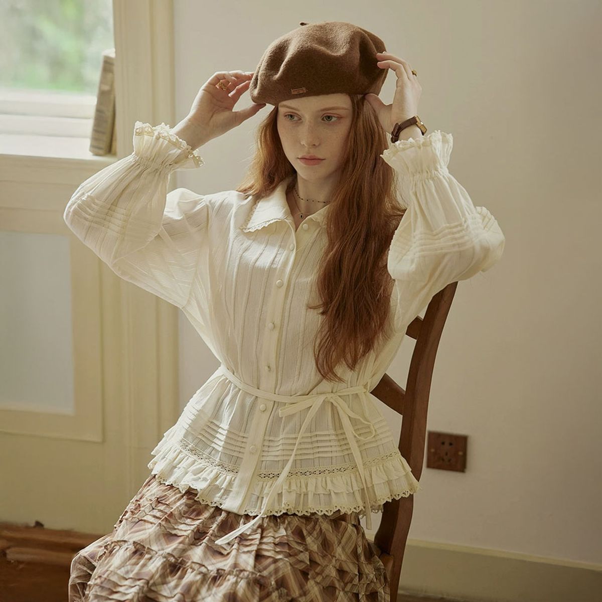 프라우드 마리(PROUD MARY) PM_Waist tie ruffle cotton blouse