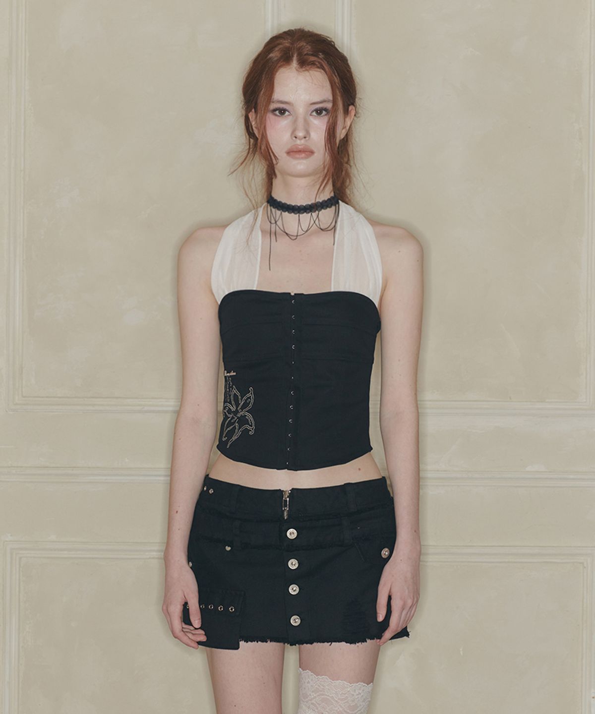 페인오어플레져(PAINORPLEASURE) MIDNIGHT HALTER TOP black