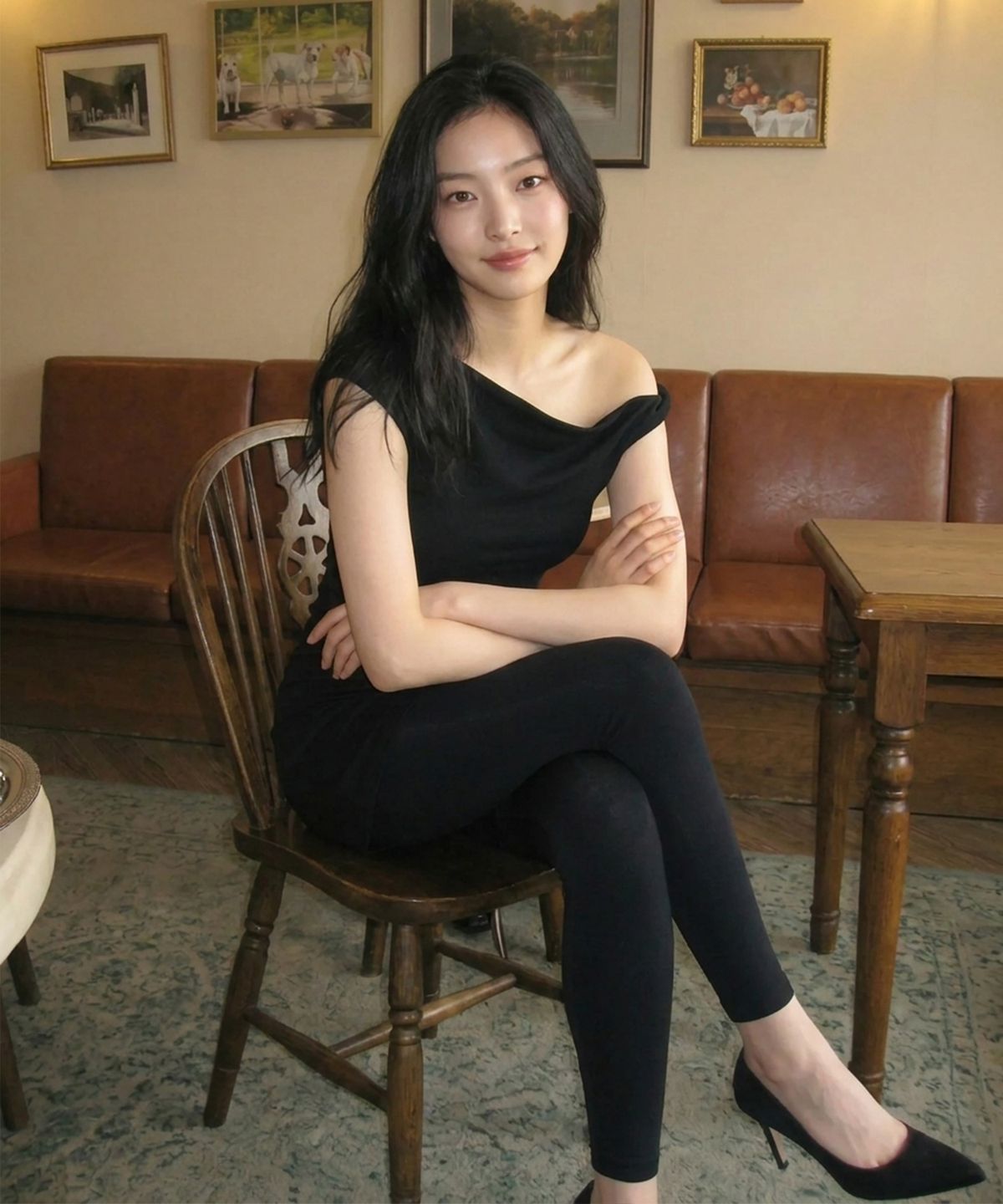 댑(DAB) 무봉제 일자 치마 레깅스 BK