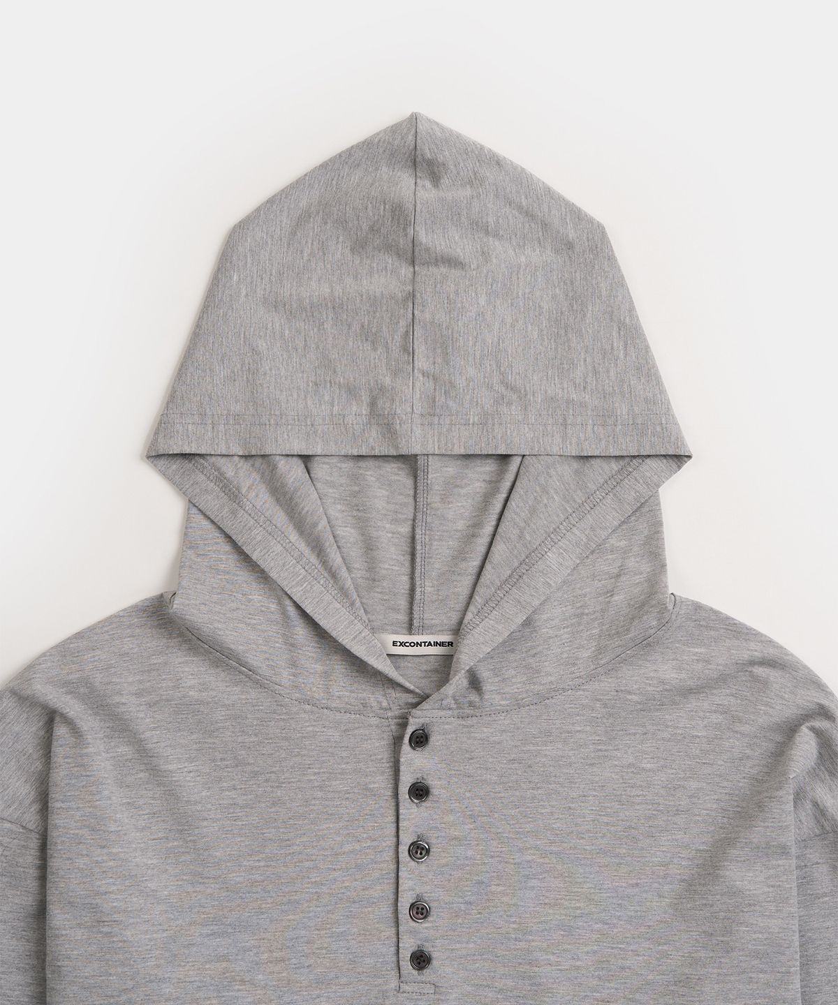 엑스컨테이너(EXCONTAINER) 헨리넥 후드 롱슬리브 (MELANGE GREY)