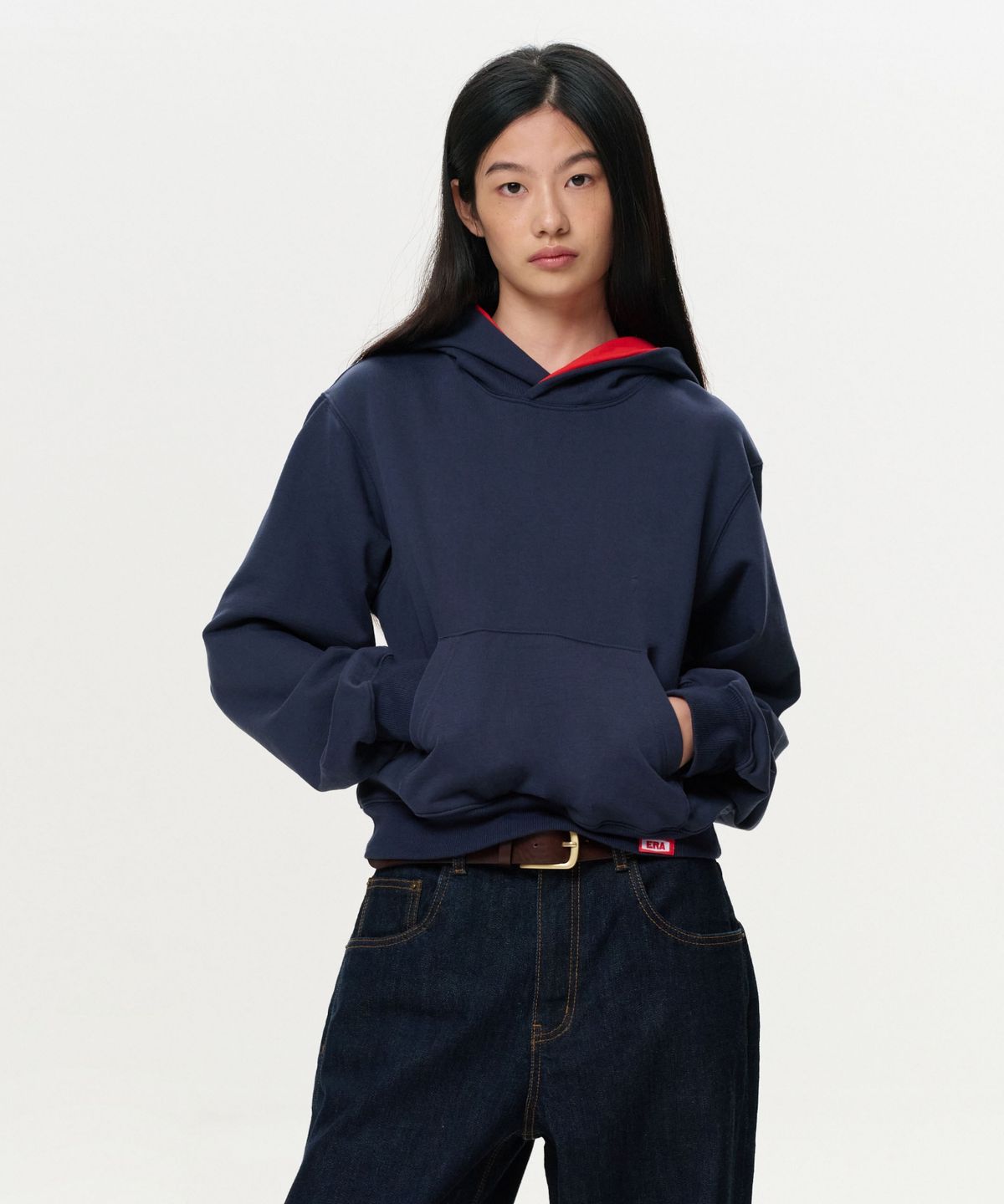 이알에이(ERA) UNISEX ERA COLOR LAYERED HOODIE - NAVY