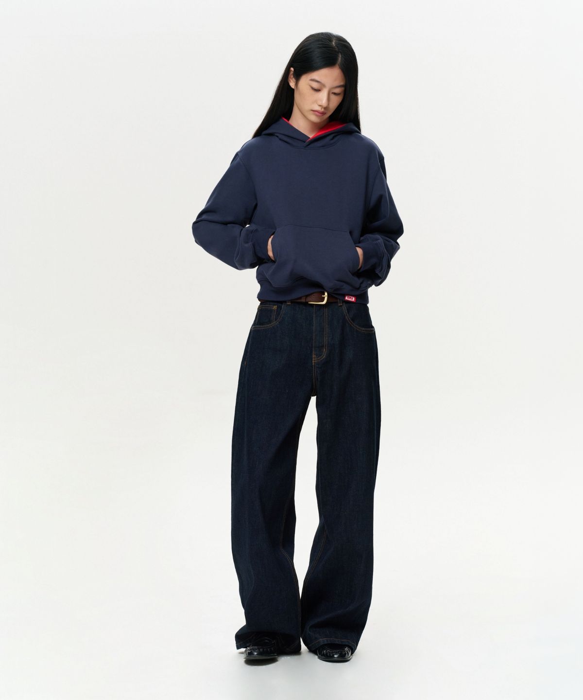 이알에이(ERA) UNISEX ERA COLOR LAYERED HOODIE - NAVY