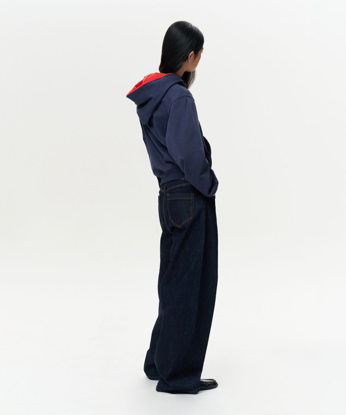 이알에이(ERA) UNISEX ERA COLOR LAYERED HOODIE - NAVY