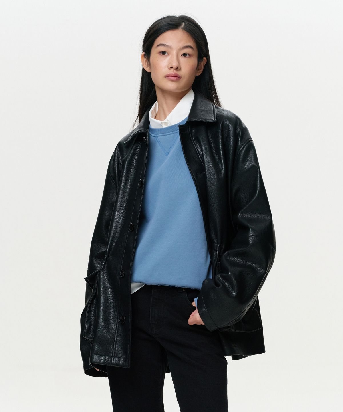 이알에이(ERA) UNISEX ERA FAUX LEATHER SAFARI JACKET - BLACK