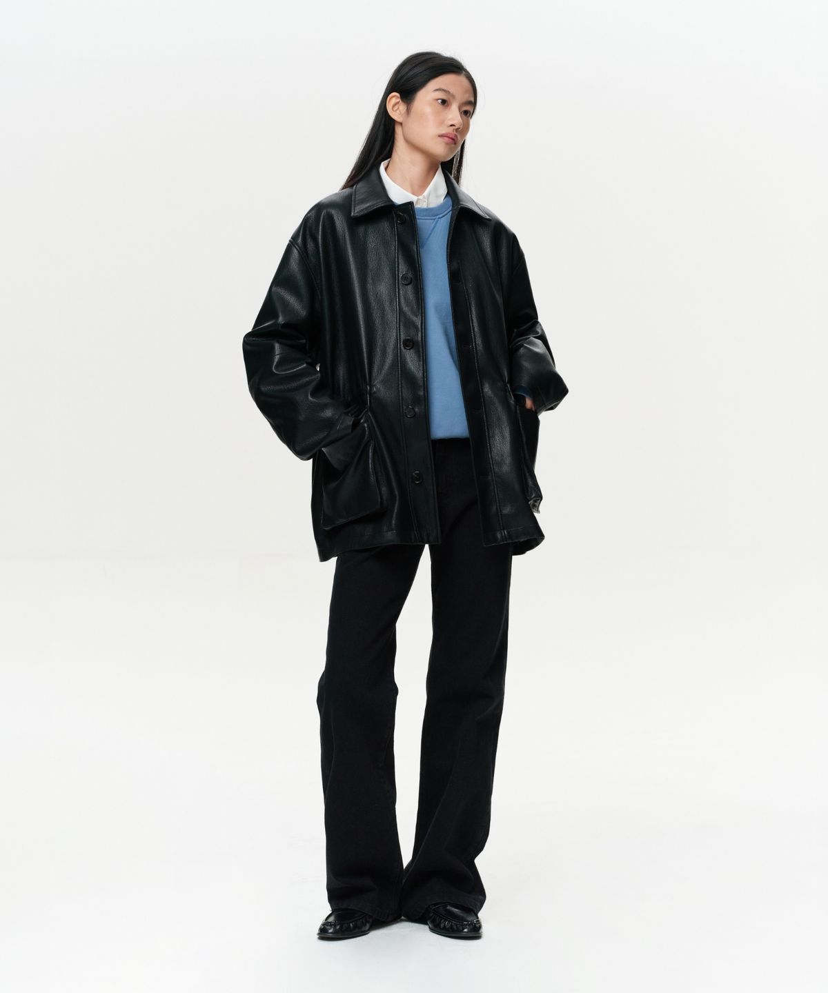 이알에이(ERA) UNISEX ERA FAUX LEATHER SAFARI JACKET - BLACK