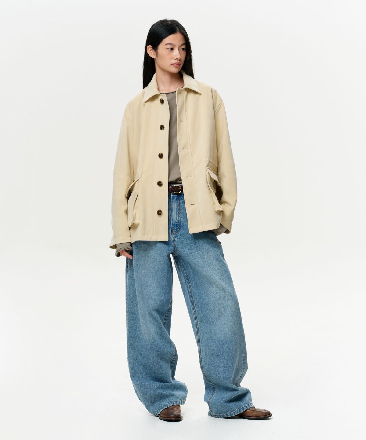 이알에이(ERA) UNISEX ERA FAUX SUEDE SAFARI JACKET - CREAM