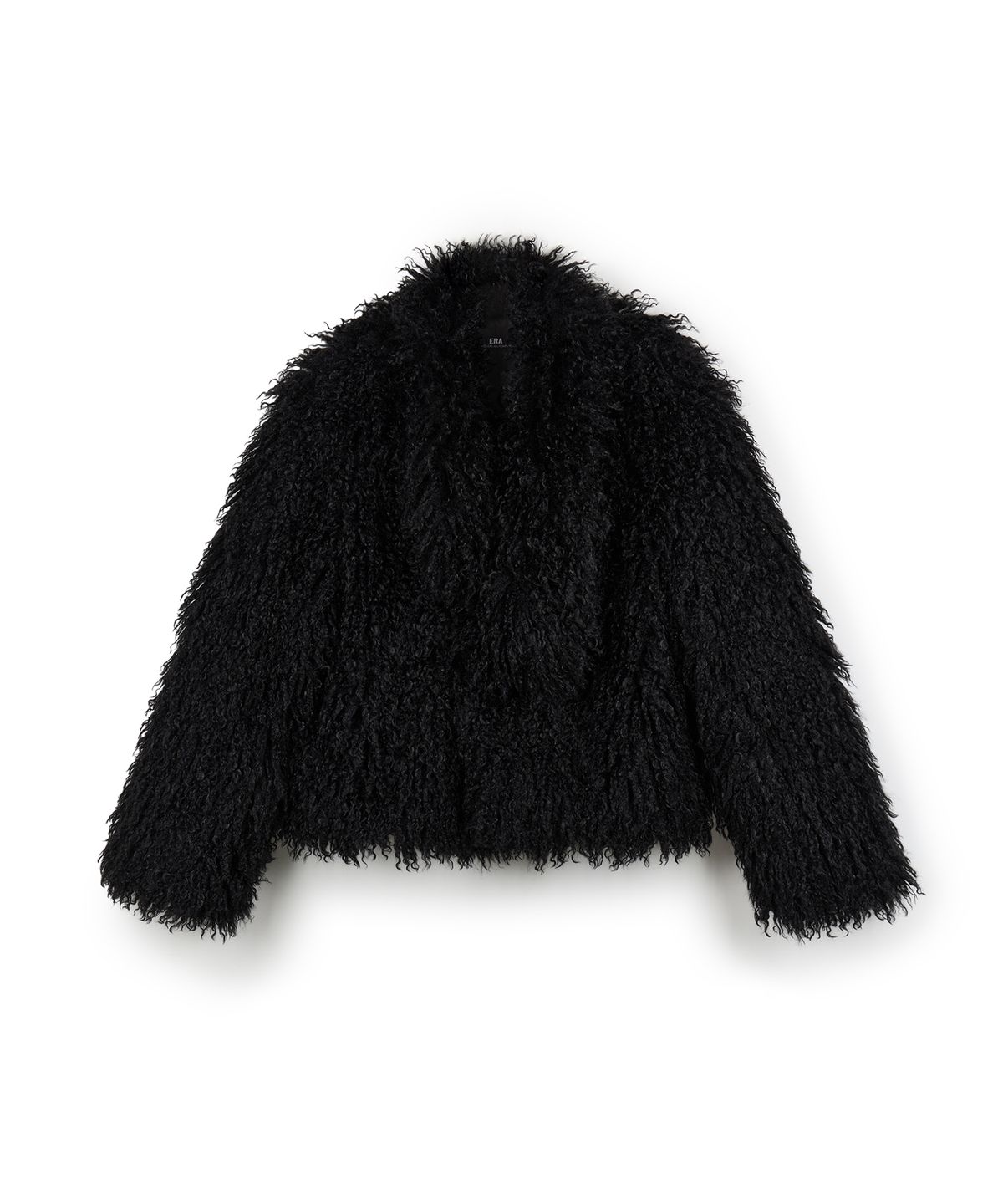 이알에이(ERA) WOMEN ERA ASYMMETRIC SHAGGY FUR JACKET - BLACK