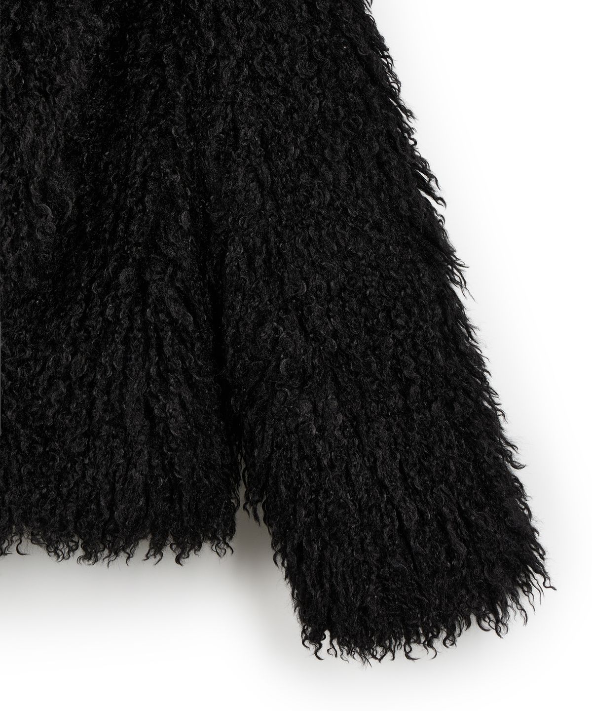 이알에이(ERA) WOMEN ERA ASYMMETRIC SHAGGY FUR JACKET - BLACK