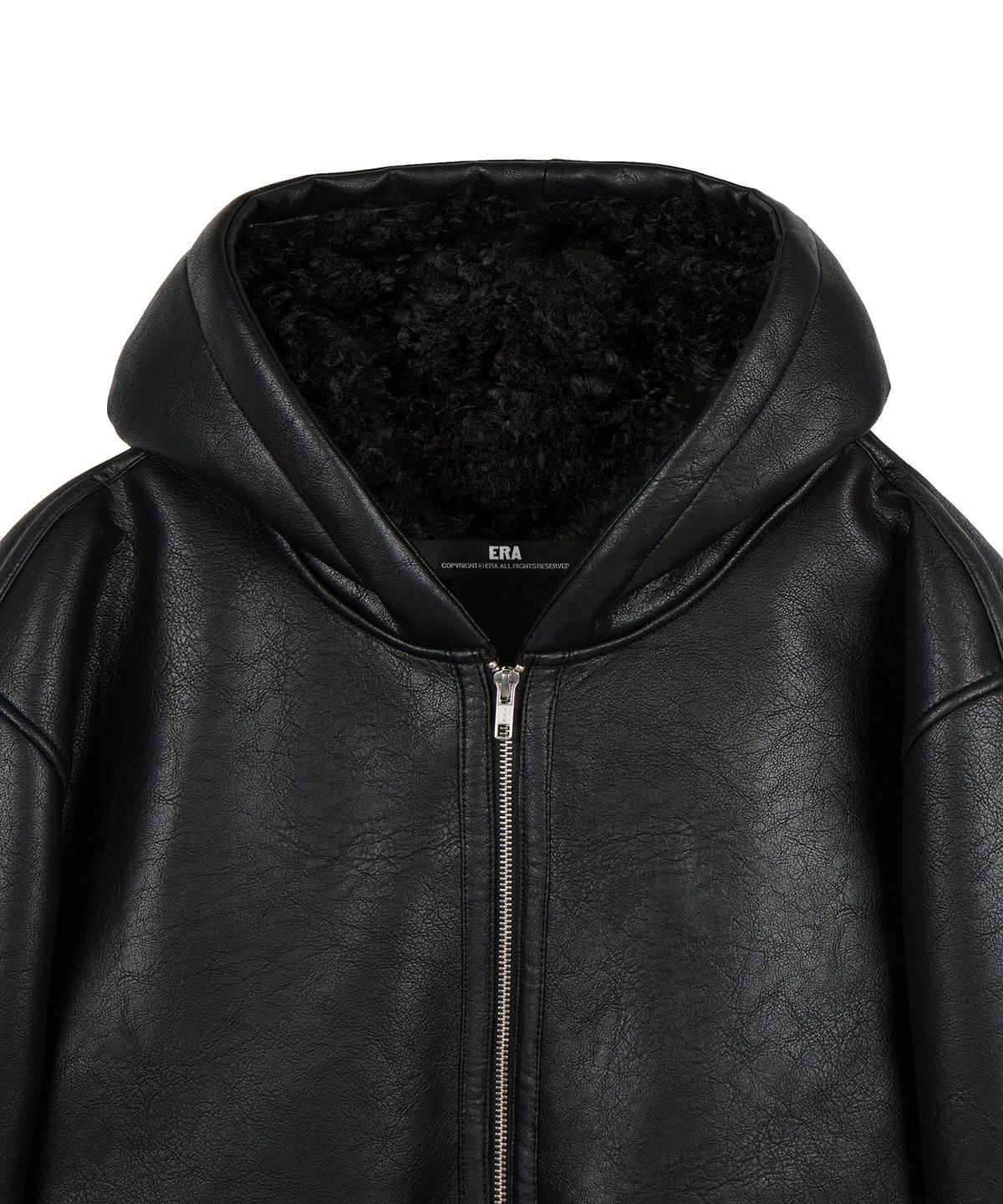 이알에이(ERA) UNISEX ERA FAUX SHEARLING HOODED JACKET - BLACK