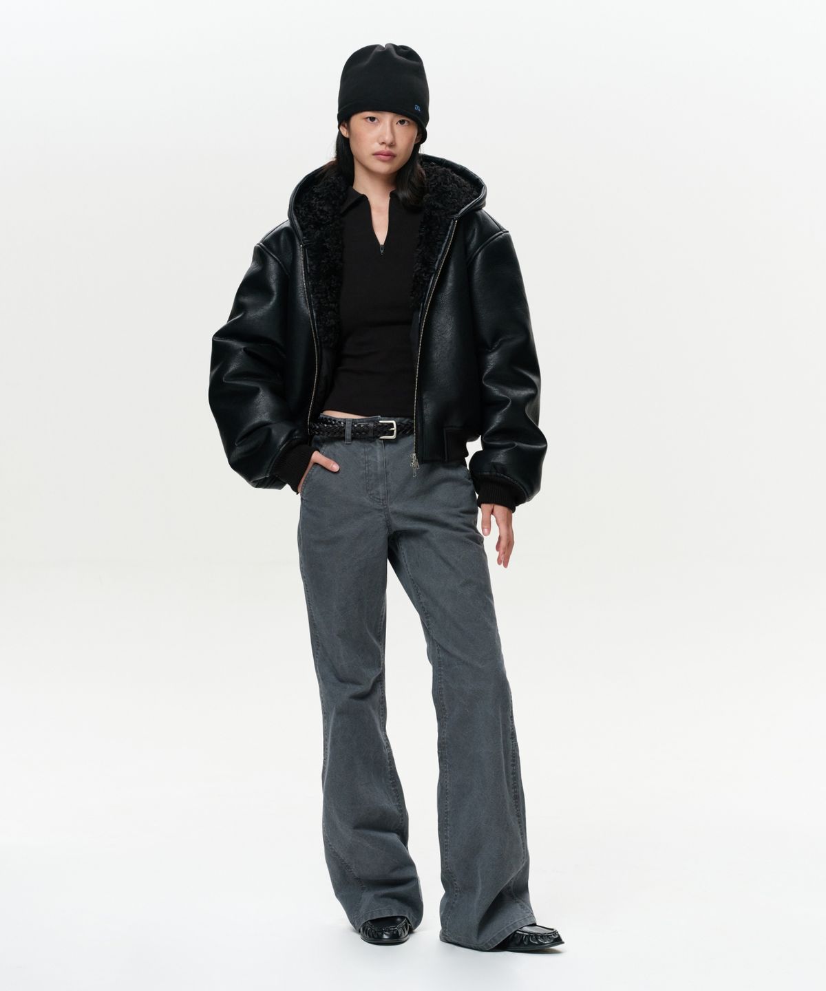 이알에이(ERA) UNISEX ERA FAUX SHEARLING HOODED JACKET - BLACK