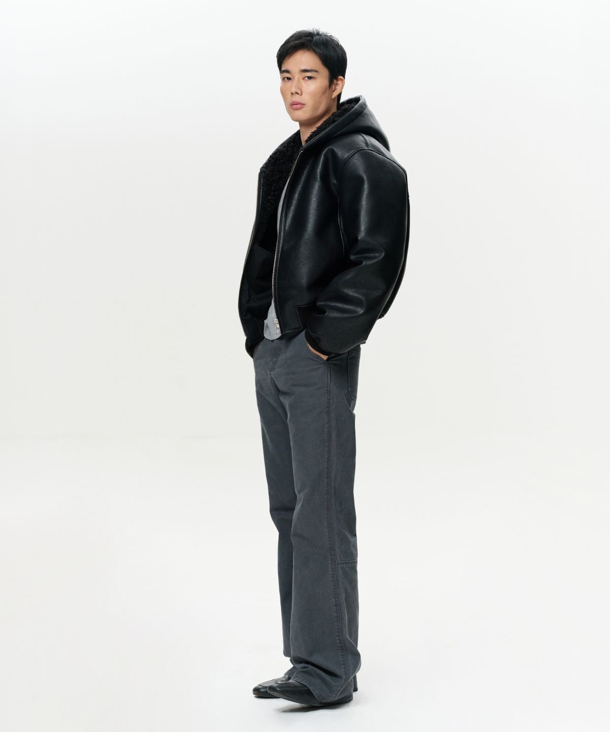 이알에이(ERA) UNISEX ERA FAUX SHEARLING HOODED JACKET - BLACK