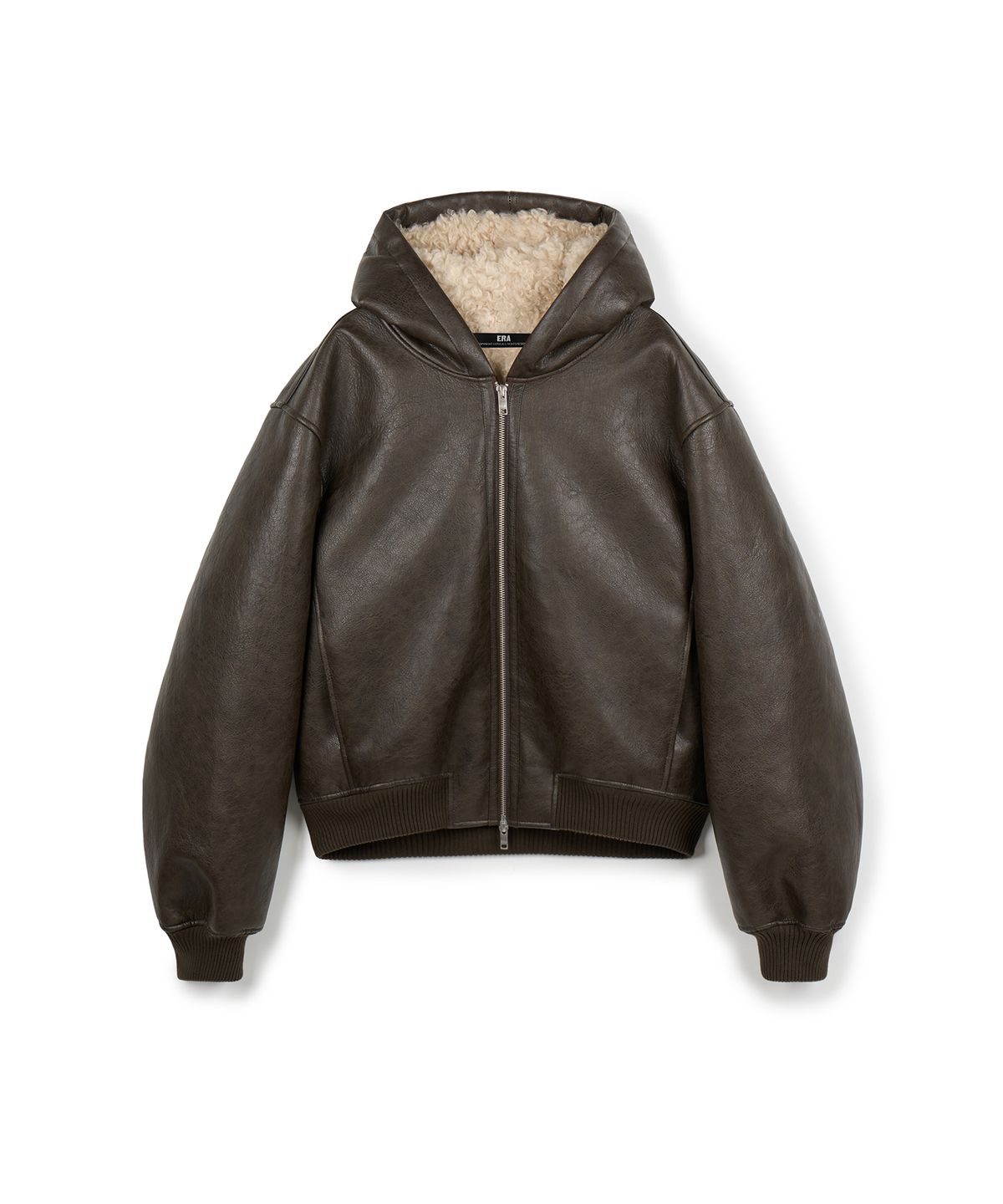 이알에이(ERA) UNISEX ERA FAUX SHEARLING HOODED JACKET - BROWN