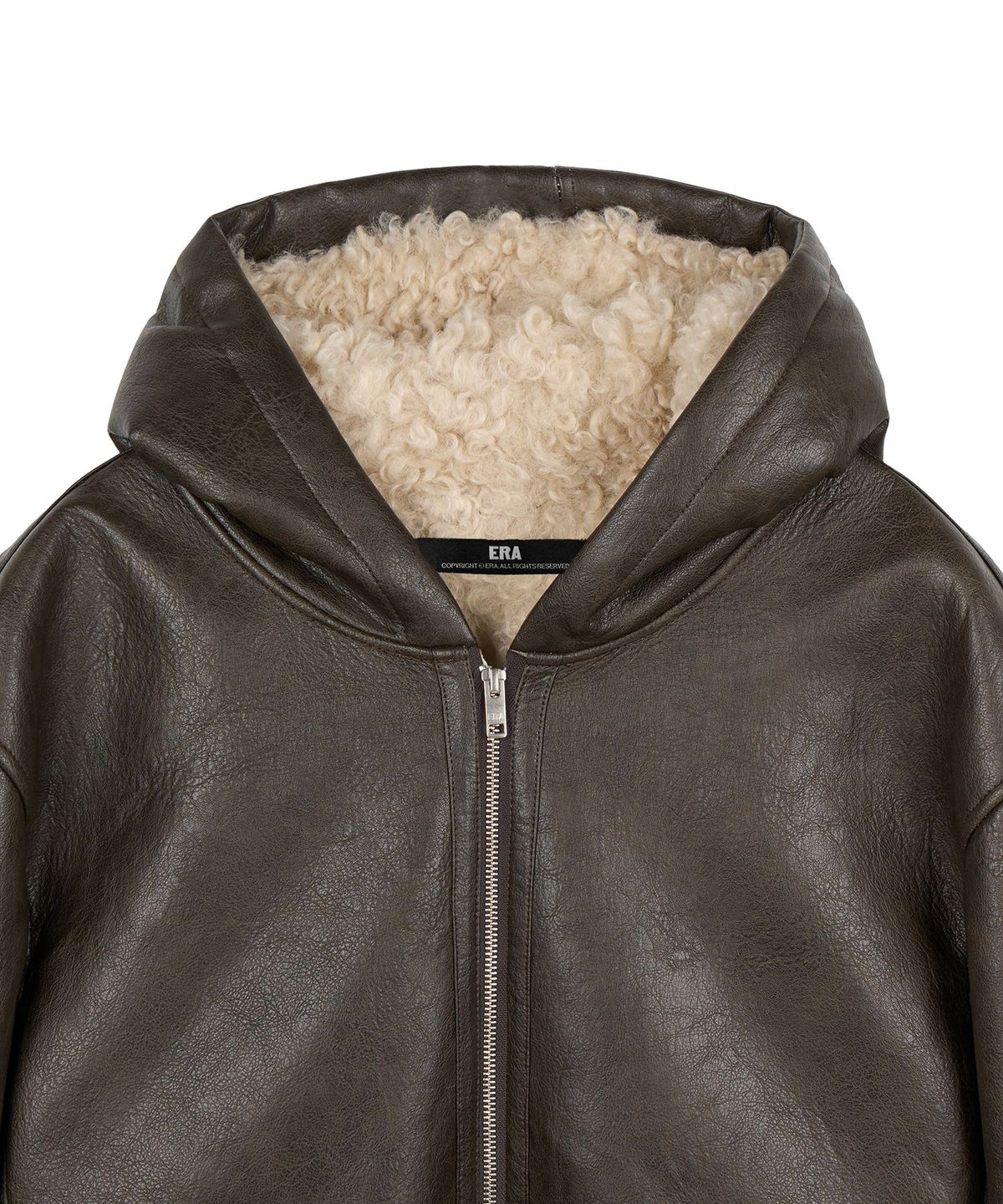 이알에이(ERA) UNISEX ERA FAUX SHEARLING HOODED JACKET - BROWN