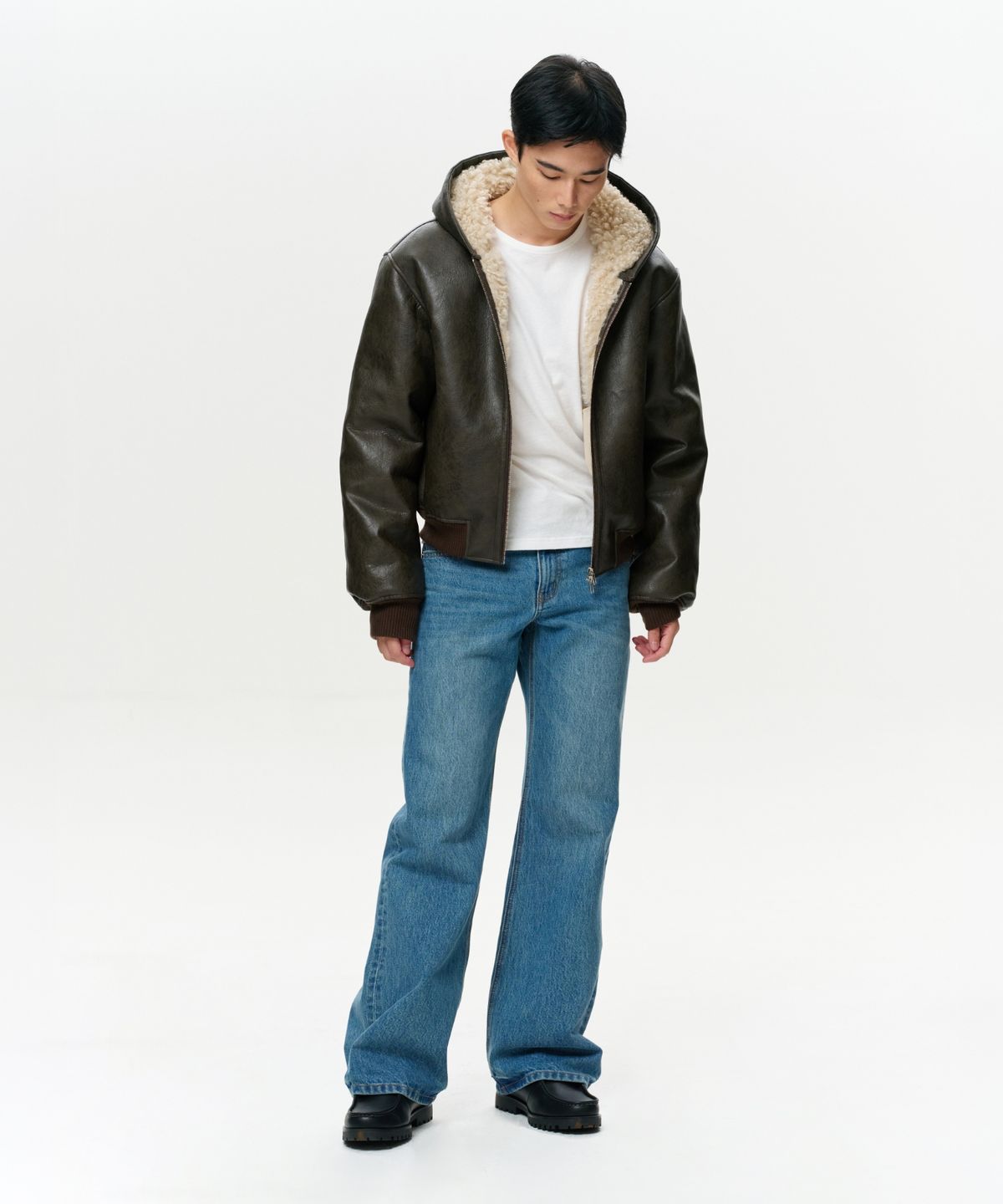 이알에이(ERA) UNISEX ERA FAUX SHEARLING HOODED JACKET - BROWN