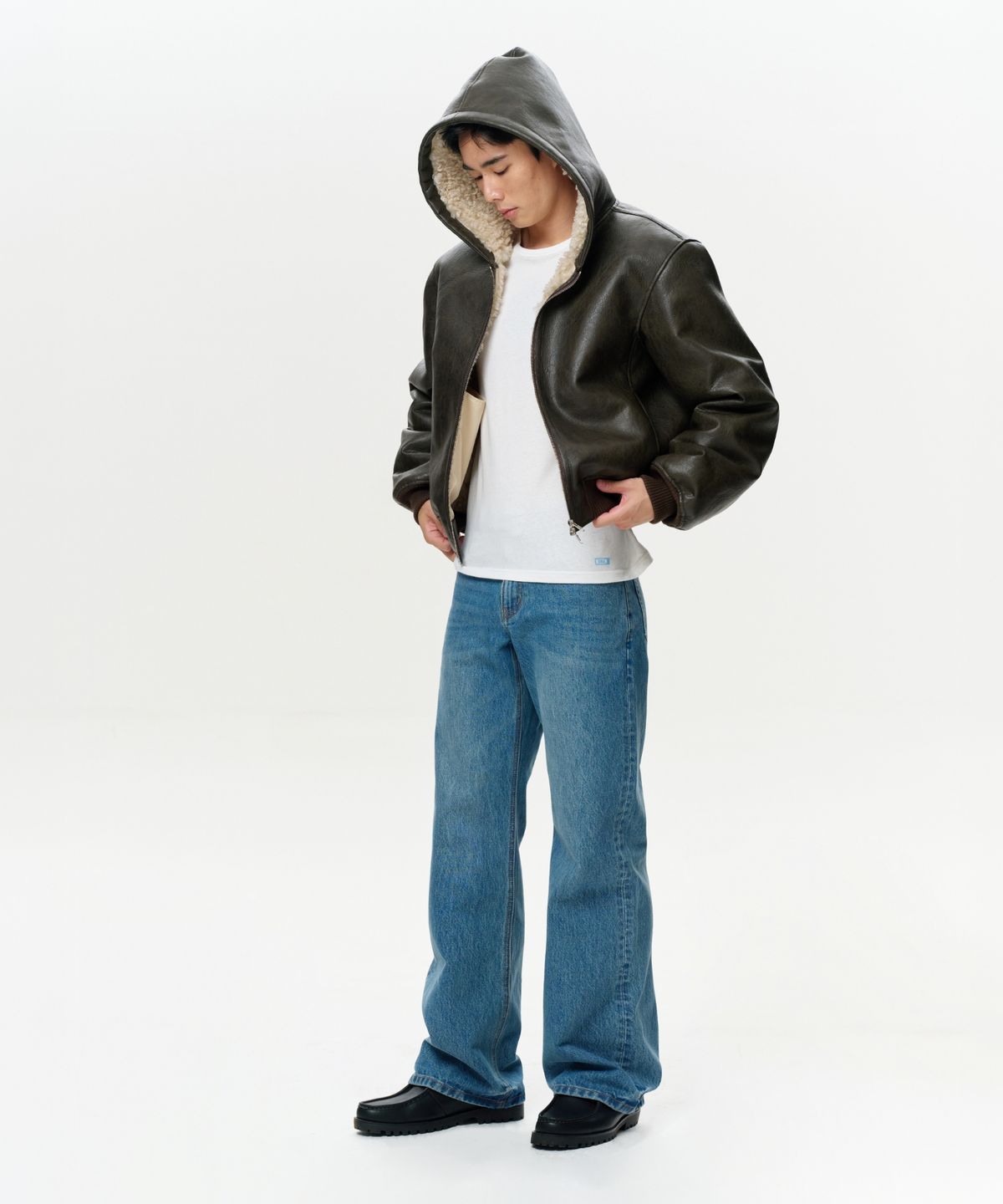 이알에이(ERA) UNISEX ERA FAUX SHEARLING HOODED JACKET - BROWN