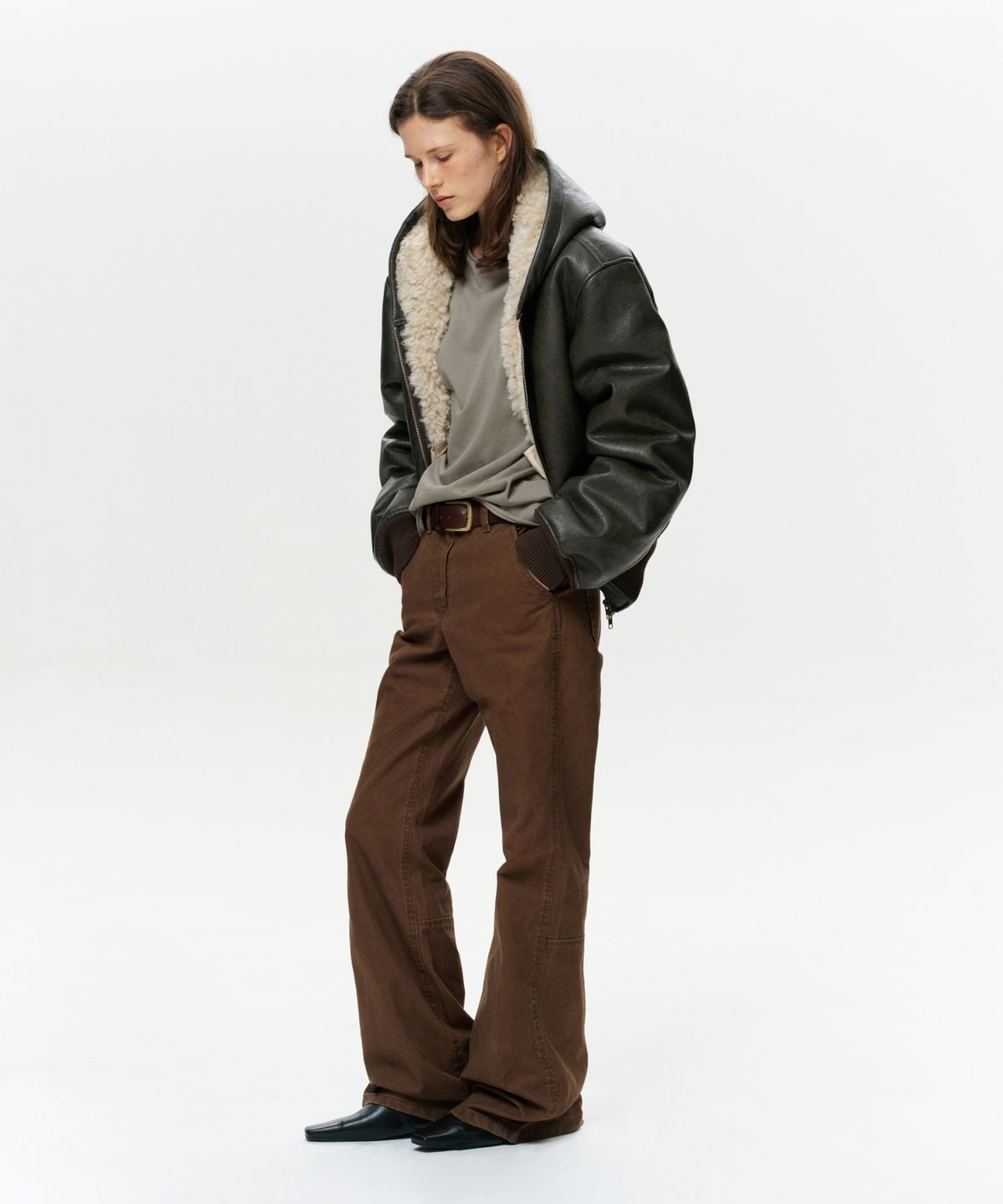 이알에이(ERA) UNISEX ERA FAUX SHEARLING HOODED JACKET - BROWN