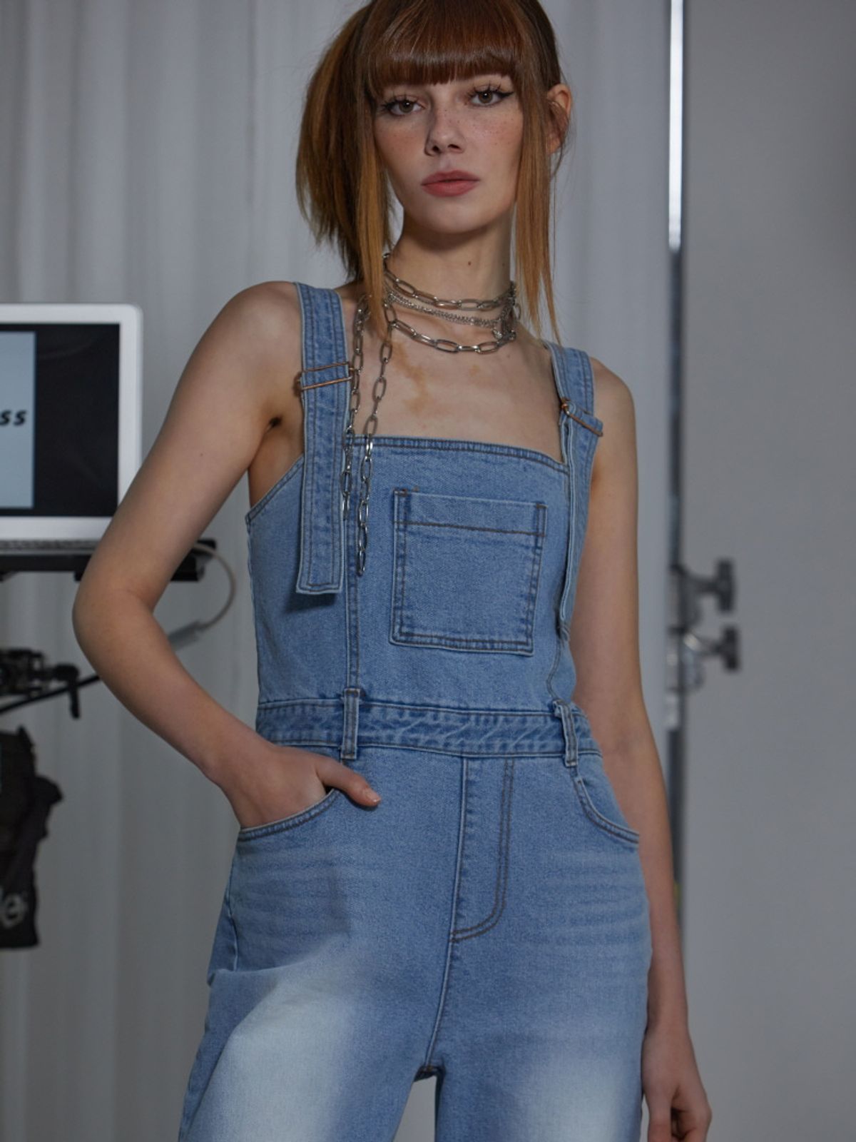 게이트리스(GATELESS) DENIM OVERALLS -LIGHT BLUE
