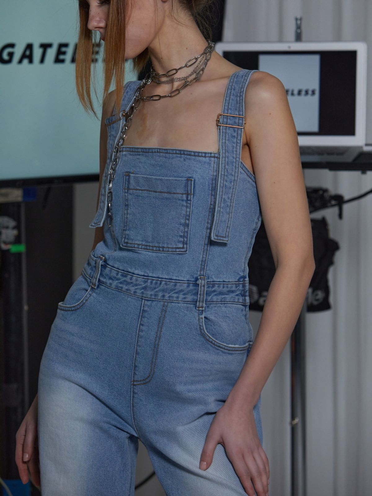 게이트리스(GATELESS) DENIM OVERALLS -LIGHT BLUE