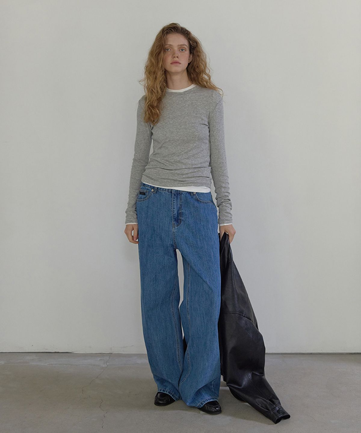 론크(LONQUE) ESSENTIEL ROUND NATURAL SPAN LONG SLEEVE T-SHIRT (MELANGE)