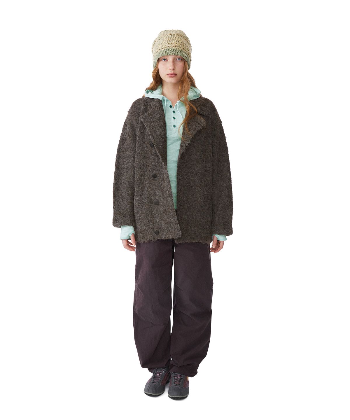 썬러브투어(SUNLOVETOUR) Shaggy Double Knit Cardigan Heather Brown