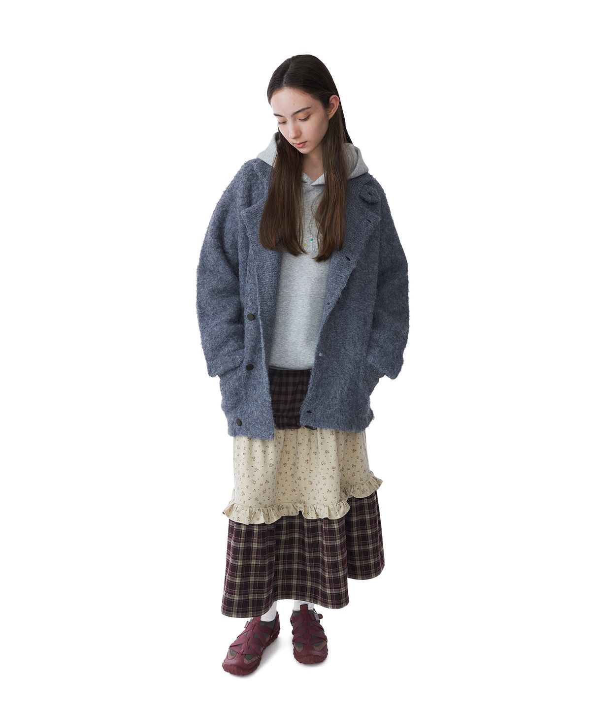 썬러브투어(SUNLOVETOUR) Shaggy Double Knit Cardigan Heather Navy